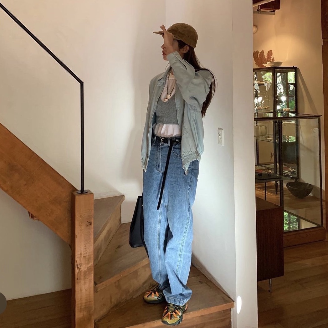 (W) Miu Miu Chambray Blouson Jacket Light Blue 착용 스타일 - 2