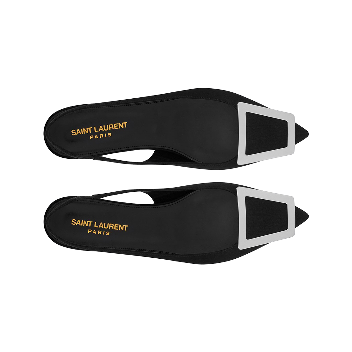 (W) 생로랑 크레이프 드 신 맥신 슬링백 플랫 블랙((W) Saint Laurent Maxine Slingback Flat in Crepe de Chine Black) - 2