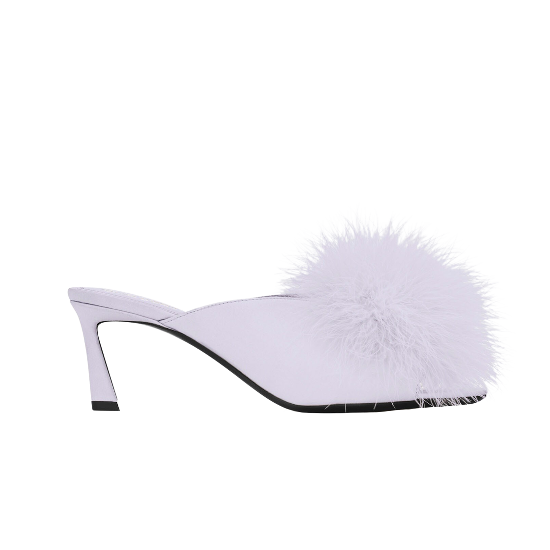 (W) 생로랑 크레이프 사틴 페더 메이 뮬 소프트 라일라((W) Saint Laurent Mae Mules in Crepe Satin with Feathers Soft Lila) - 1