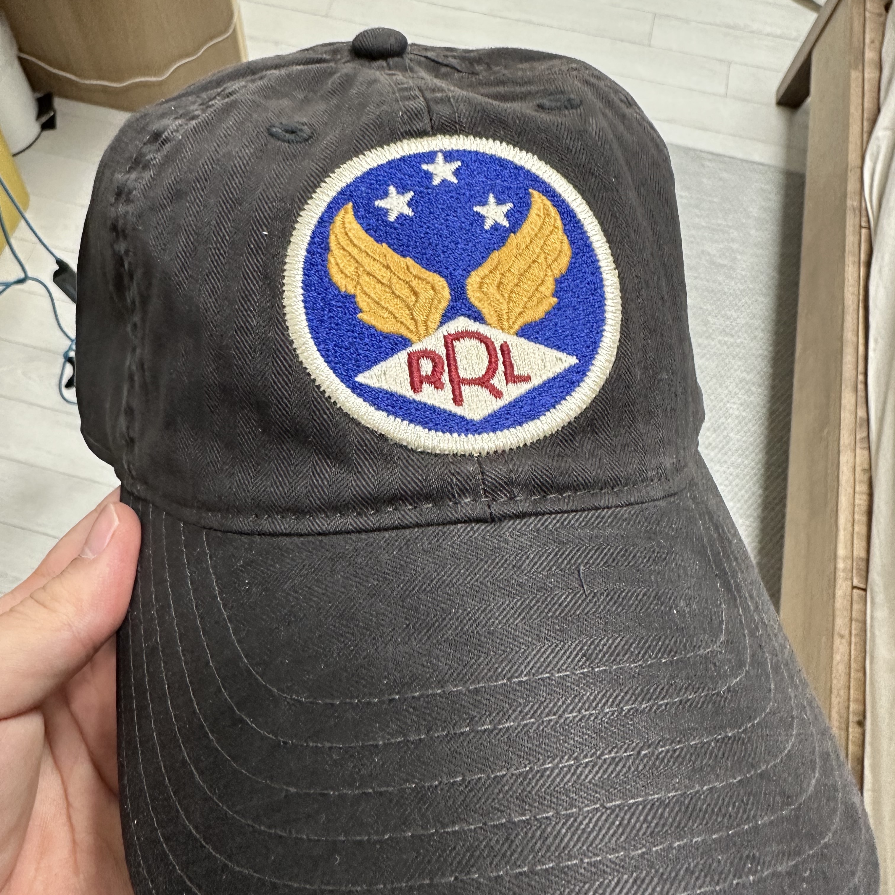 Double RL Garment Dyeing Twill Ball Cap Black 착용 스타일