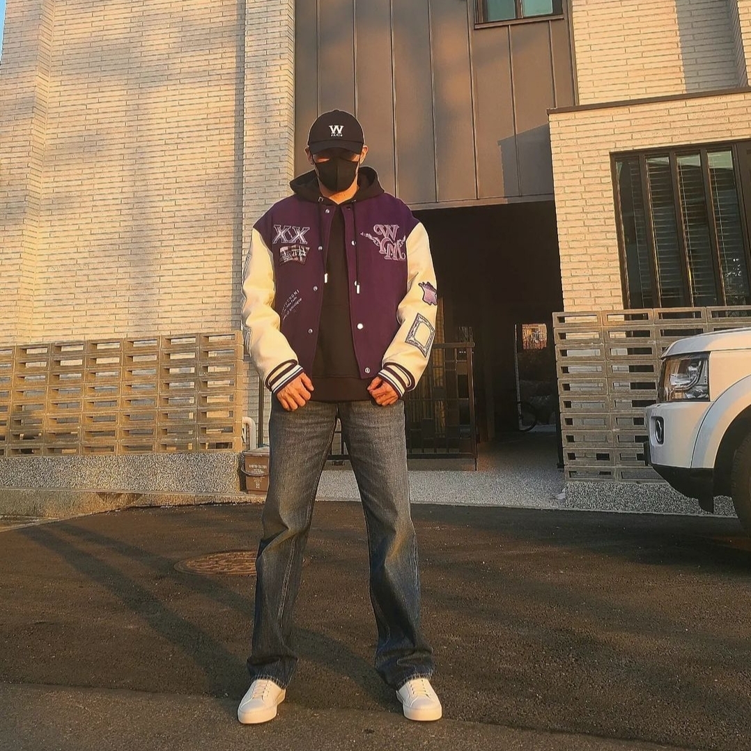 Wooyoungmi Varsity Jacket Violet - 23SS 착용 스타일 - 1