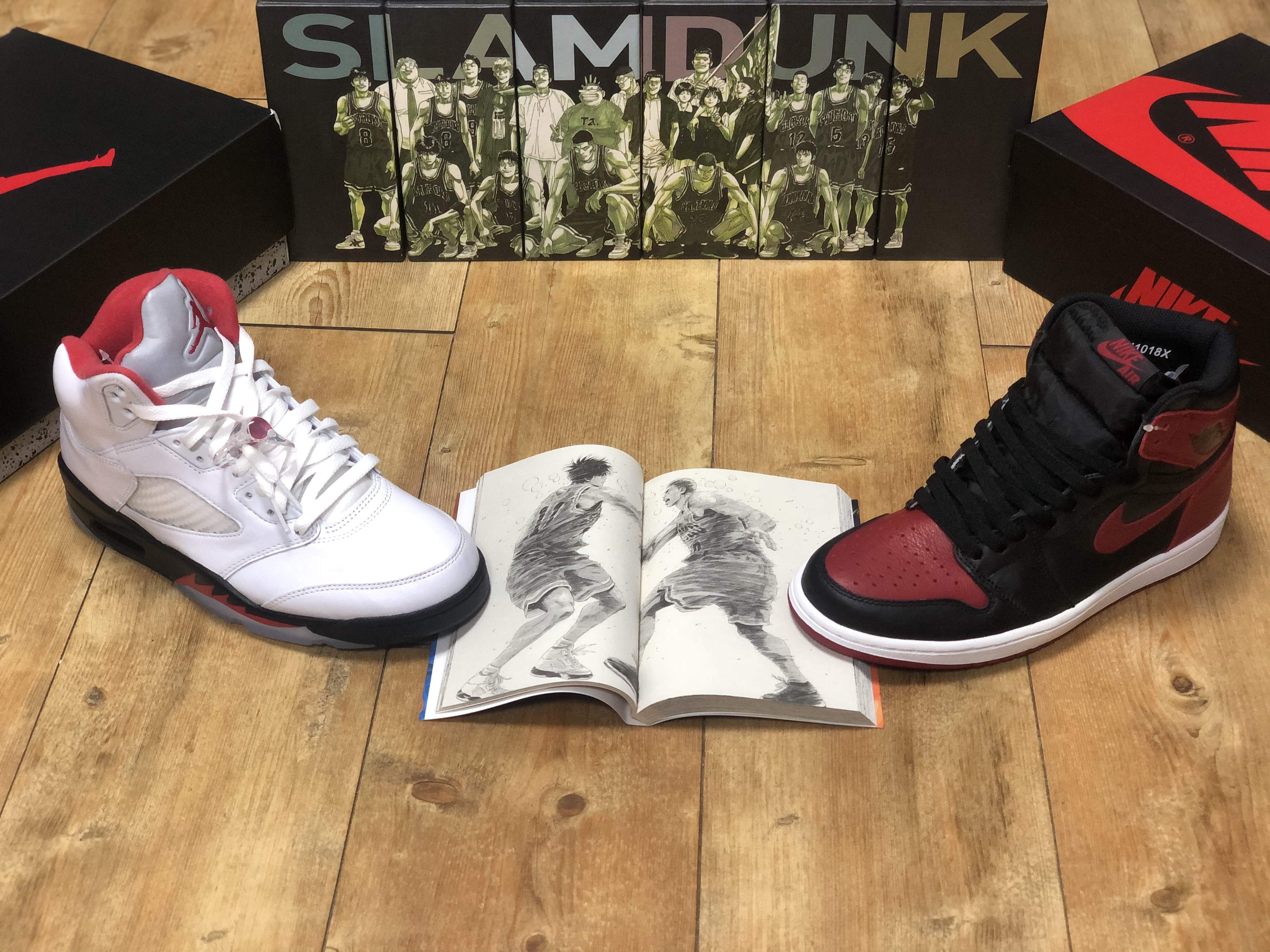 Jordan 5 Retro Fire Red Silver Tongue 2020, Jordan 1 Retro High OG Bred Banned 2016 착용 스타일 - 3