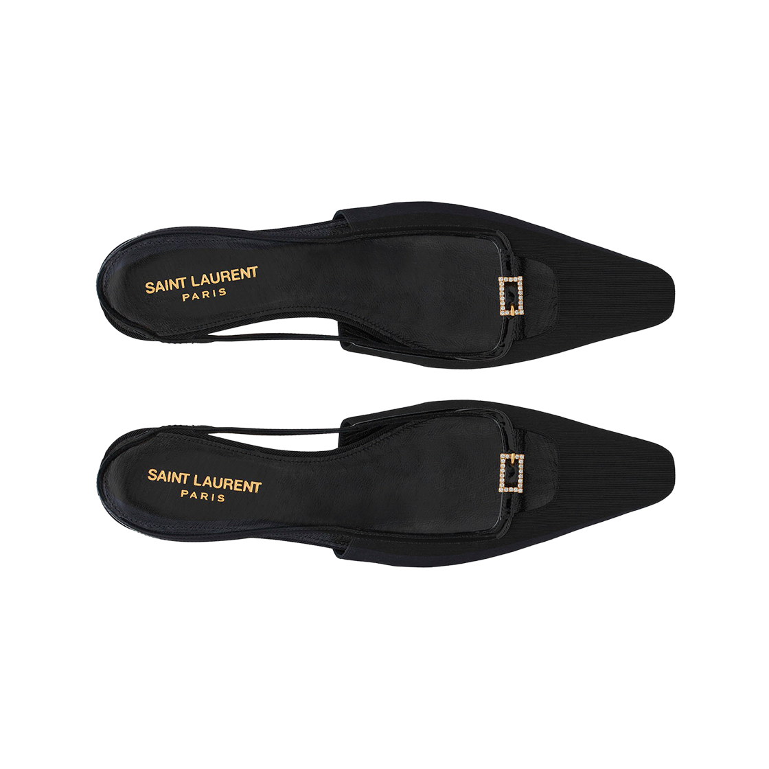 (W) 생로랑 오토만 패브릭 페이턴트 레더 블레이드 슬링백 플랫 블랙((W) Saint Laurent Blade Slingback Flat in Ottoman Fabric and Patent Leather Black) - 2