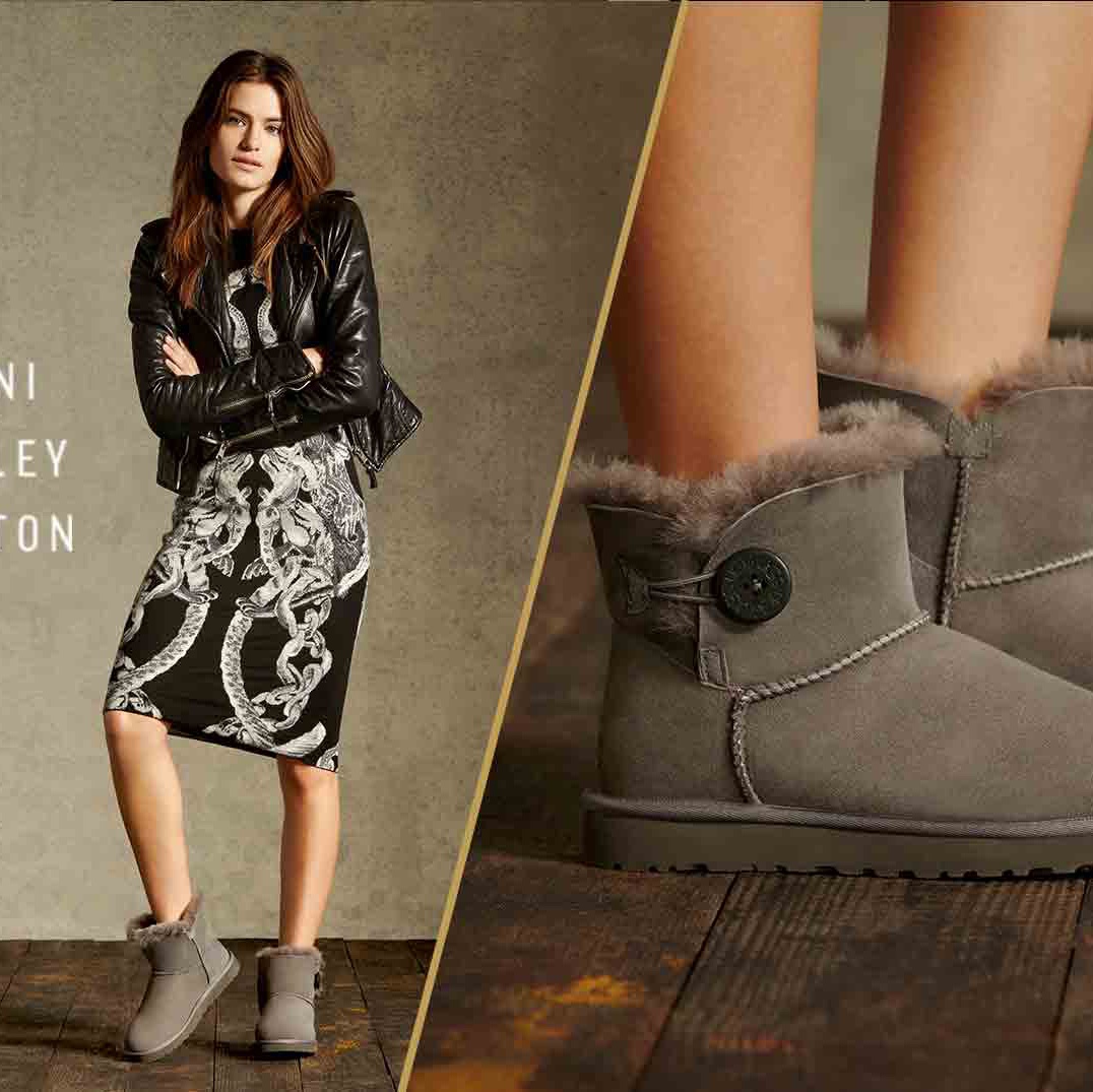 (W) UGG Mini Bailey Button II Boots Grey 착용 스타일 - 2