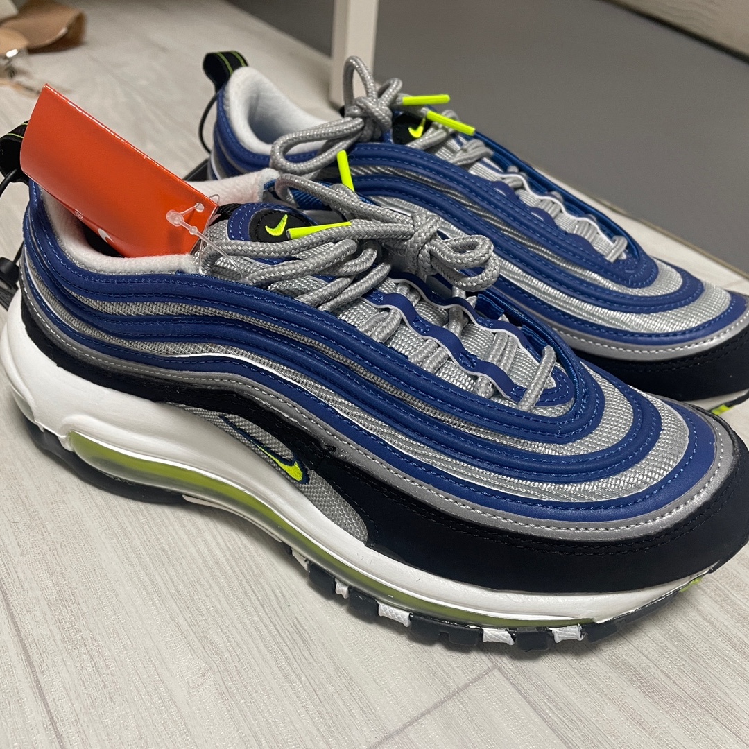 (W) Nike Air Max 97 OG Atlantic Blue and Voltage Yellow 착용 스타일 - 1