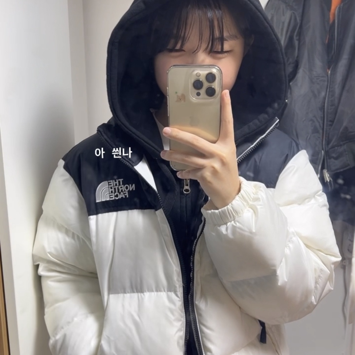 (W) The North Face Nuptse Hybrid Down Ball Jacket Ivory 착용 스타일 - 1