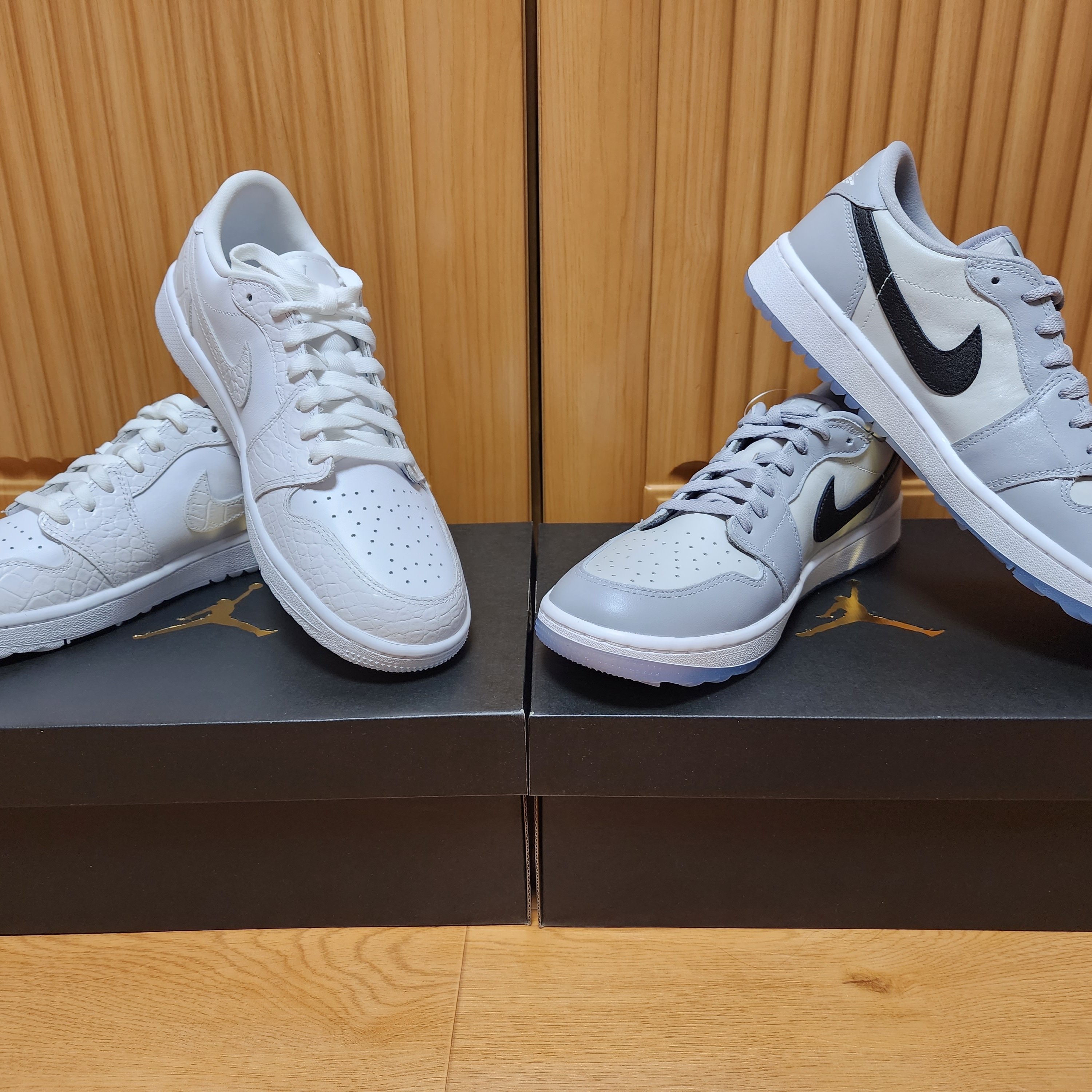 Jordan 1 Low Golf Pure Platinum, Jordan 1 Low Golf Wolf Grey 착용 스타일 - 1