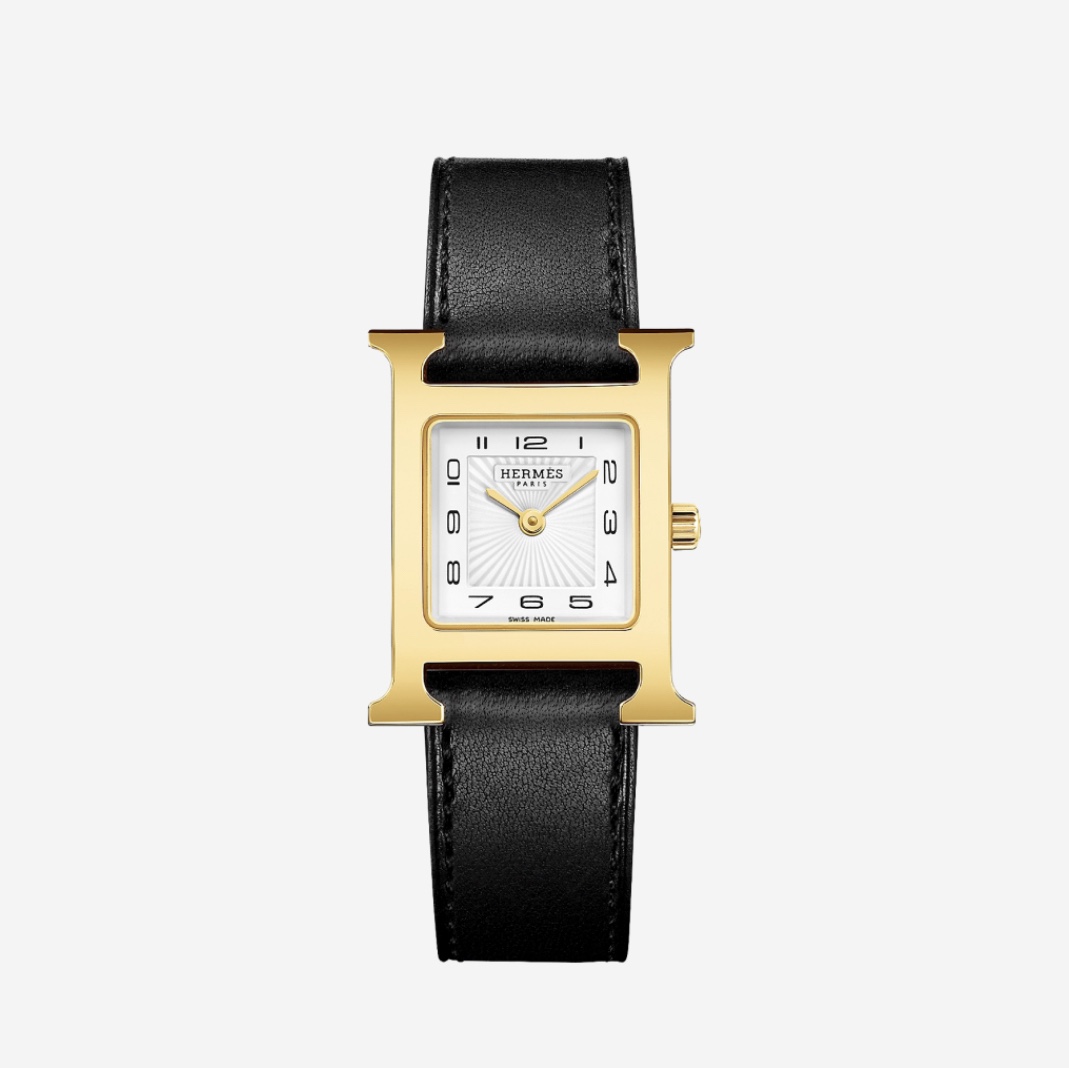 Hermes Heure H Watch Small Black Barenia Strap & Yellow Gold Steel 착용 스타일 - 2