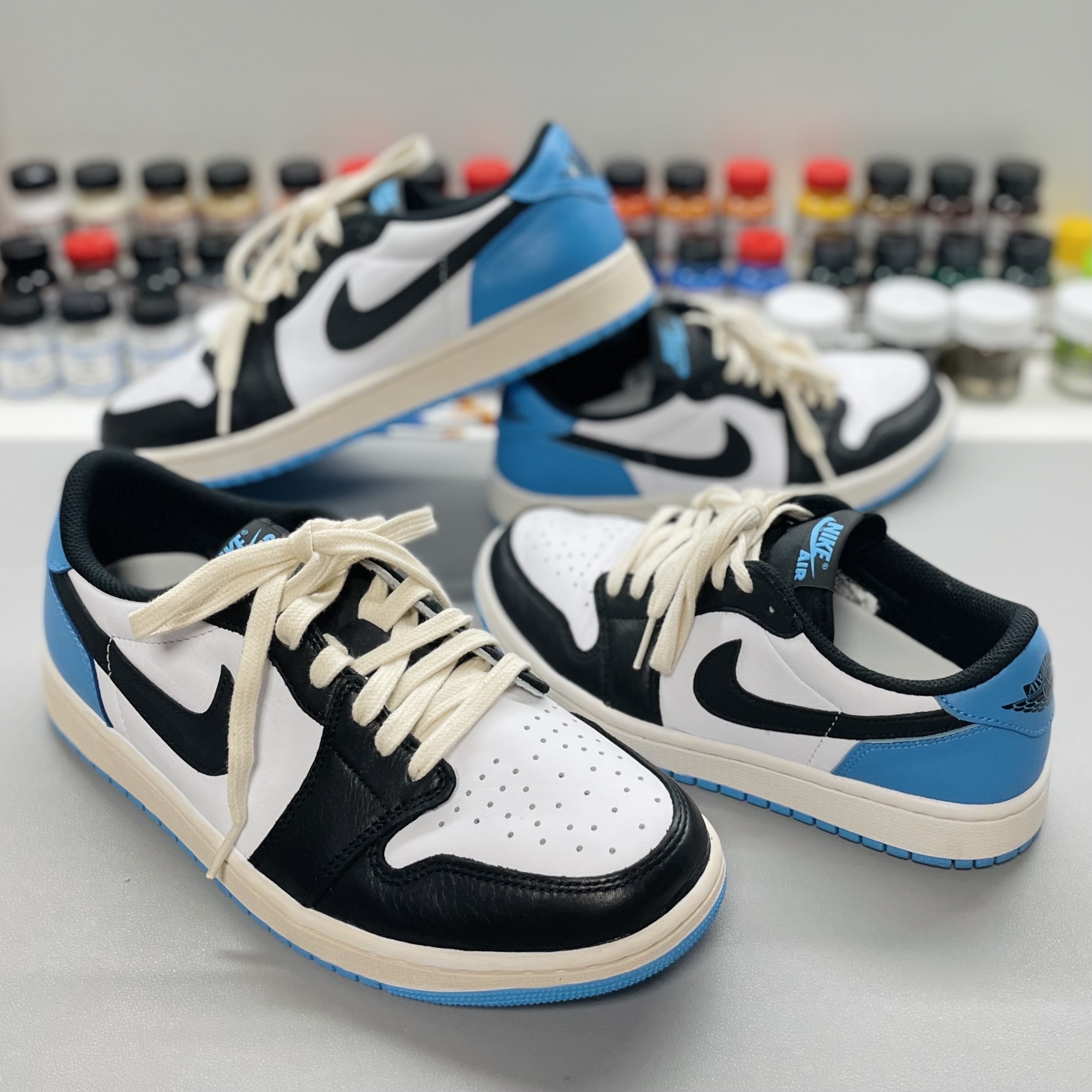 Jordan 1 Retro Low OG Black and Dark Powder Blue, (W) Jordan 1 Retro Low OG Black and Dark Powder Blue 착용 스타일