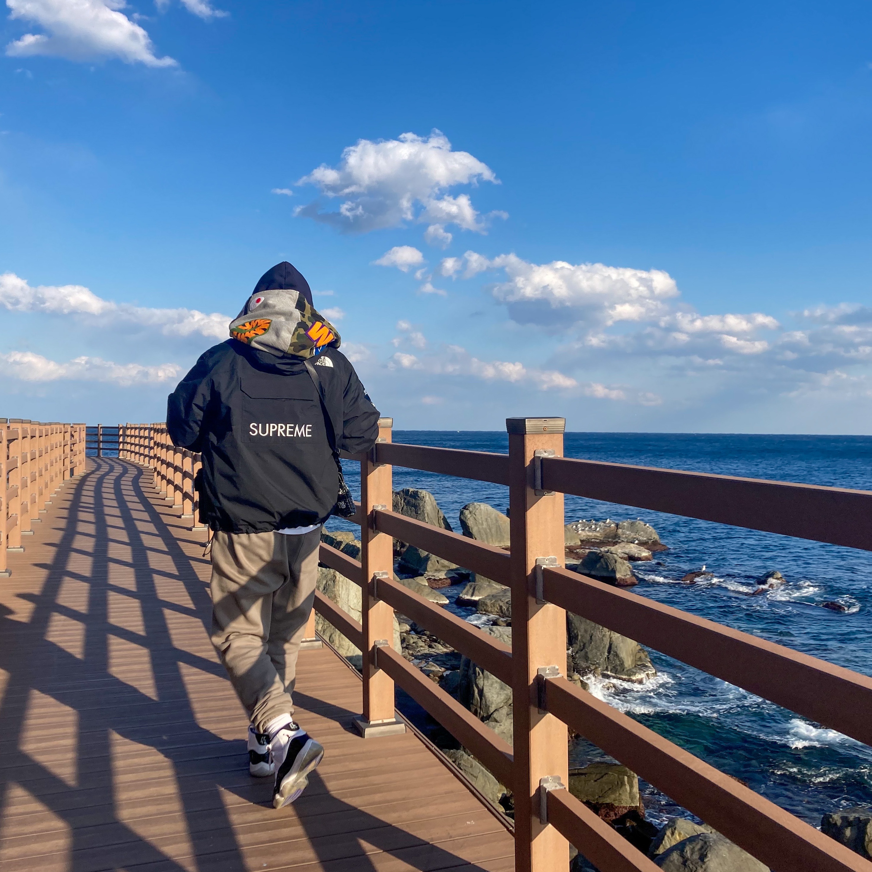 Jordan 11 Retro Concord 2018, Supreme x The North Face Cargo Jacket Black - 20SS 착용 스타일 - 1