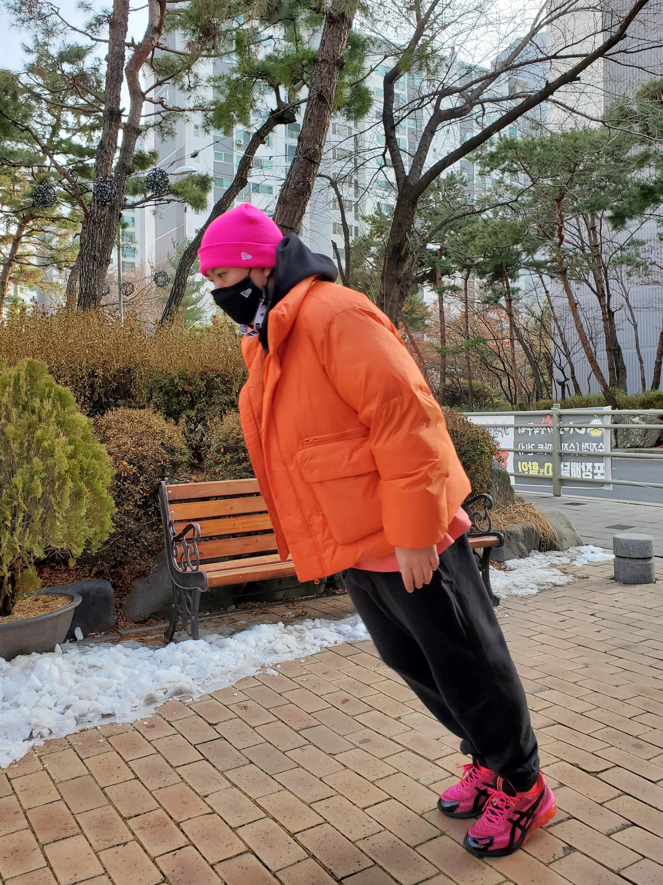 (W) Asics x P.E Nation Gel-Quantum 180 VII Pink Glo Black 착용 스타일 - 1