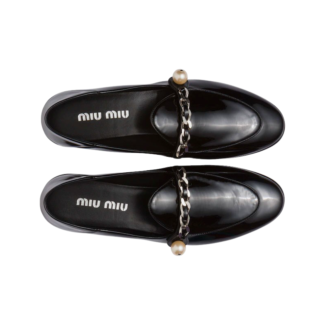 (W) 미우 미우 페이턴트 레더 로퍼 블랙((W) Miu Miu Patent Leather Loafers Black) - 3