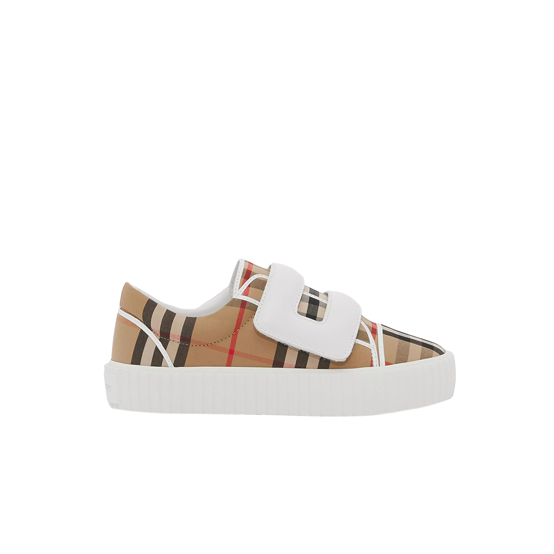(키즈) 버버리 빈티지 체크 코튼 레더 스니커즈 아카이브 베이지((Kids) Burberry Vintage Check Cotton Leather Sneakers Archive Beige)