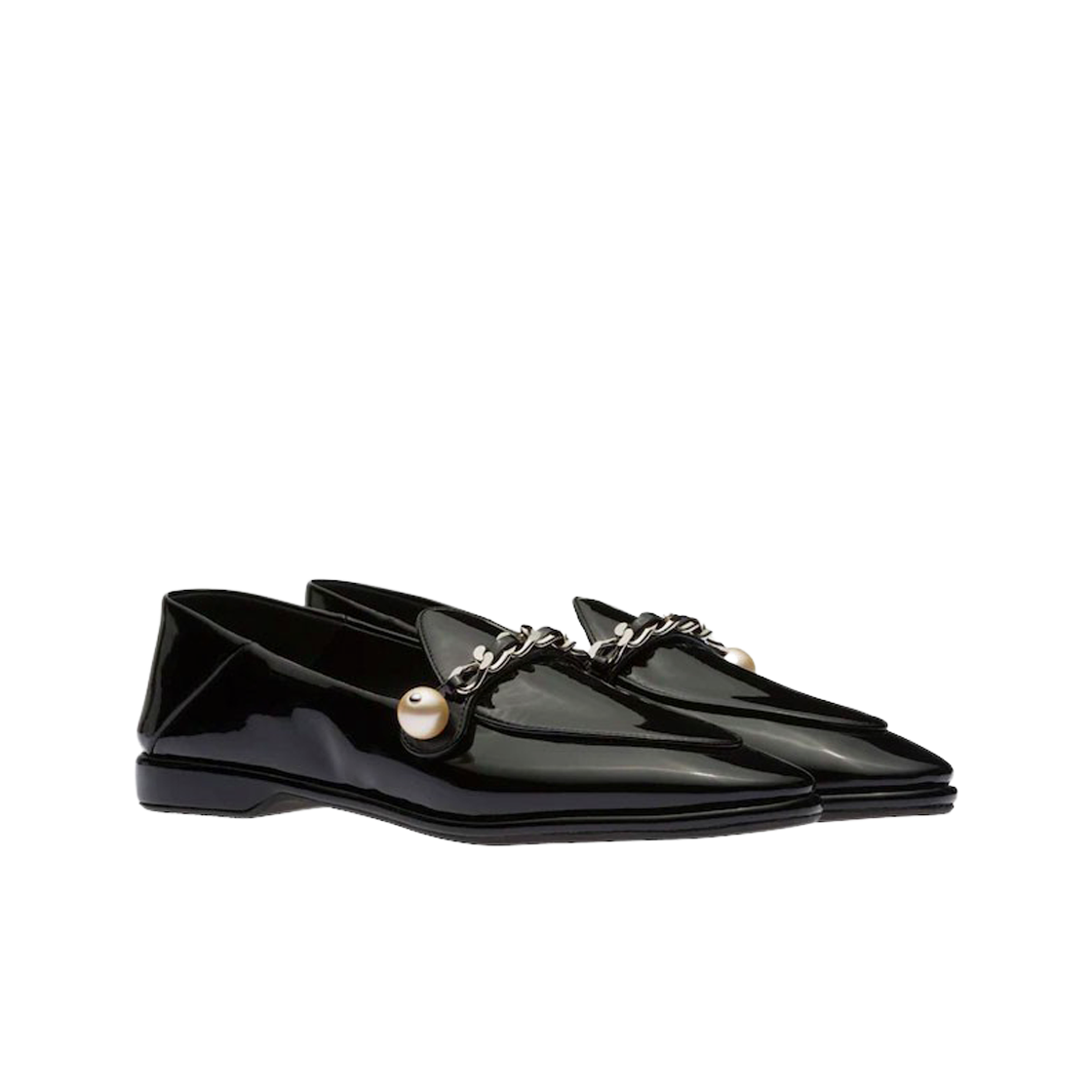 (W) 미우 미우 페이턴트 레더 로퍼 블랙((W) Miu Miu Patent Leather Loafers Black) - 2
