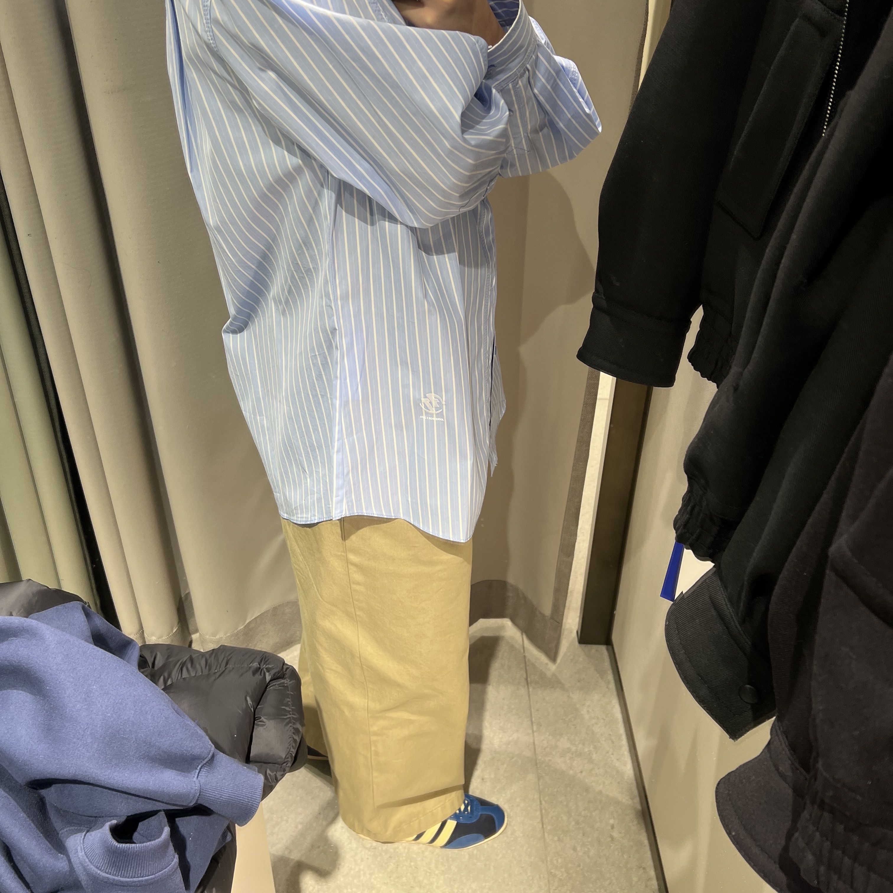 Adidas x Wales Bonner Japan Shoes Legend Ink, Zara x Ader Error Striped Poplin Shirt Stripe 착용 스타일