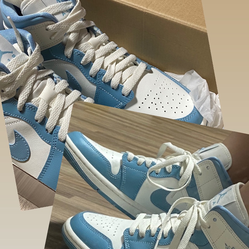 (W) Jordan 1 Mid Sail and Worn Blue 착용 스타일