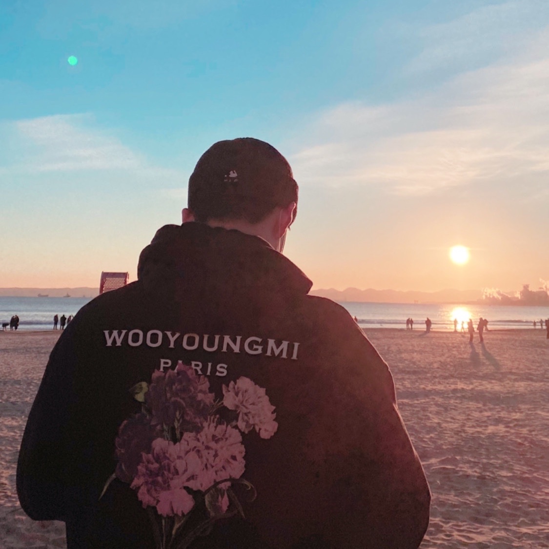 Wooyoungmi Flower Print Back Logo Hoodie Black - 21SS 착용 스타일