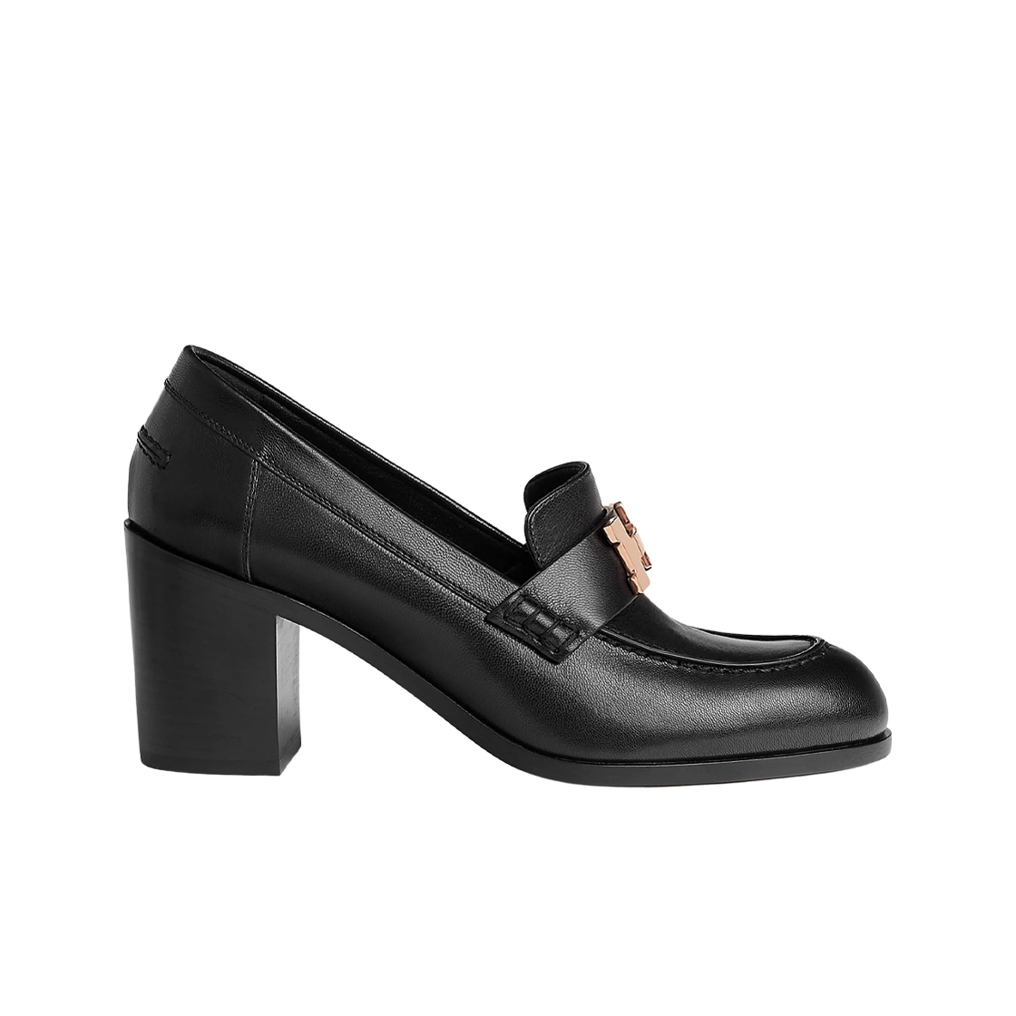 (W) 에르메스 도핀 70 로퍼 고트스킨 & 로즈 골드 하드웨어 누아((W) Hermes Dauphine 70 Loafers Goatskin & Rose Gold Noir) - 1