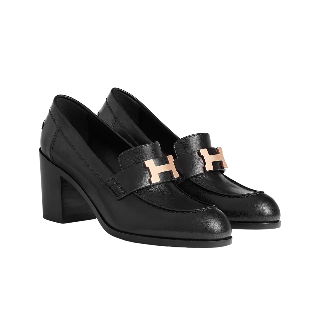 (W) 에르메스 도핀 70 로퍼 고트스킨 & 로즈 골드 하드웨어 누아((W) Hermes Dauphine 70 Loafers Goatskin & Rose Gold Noir) - 2