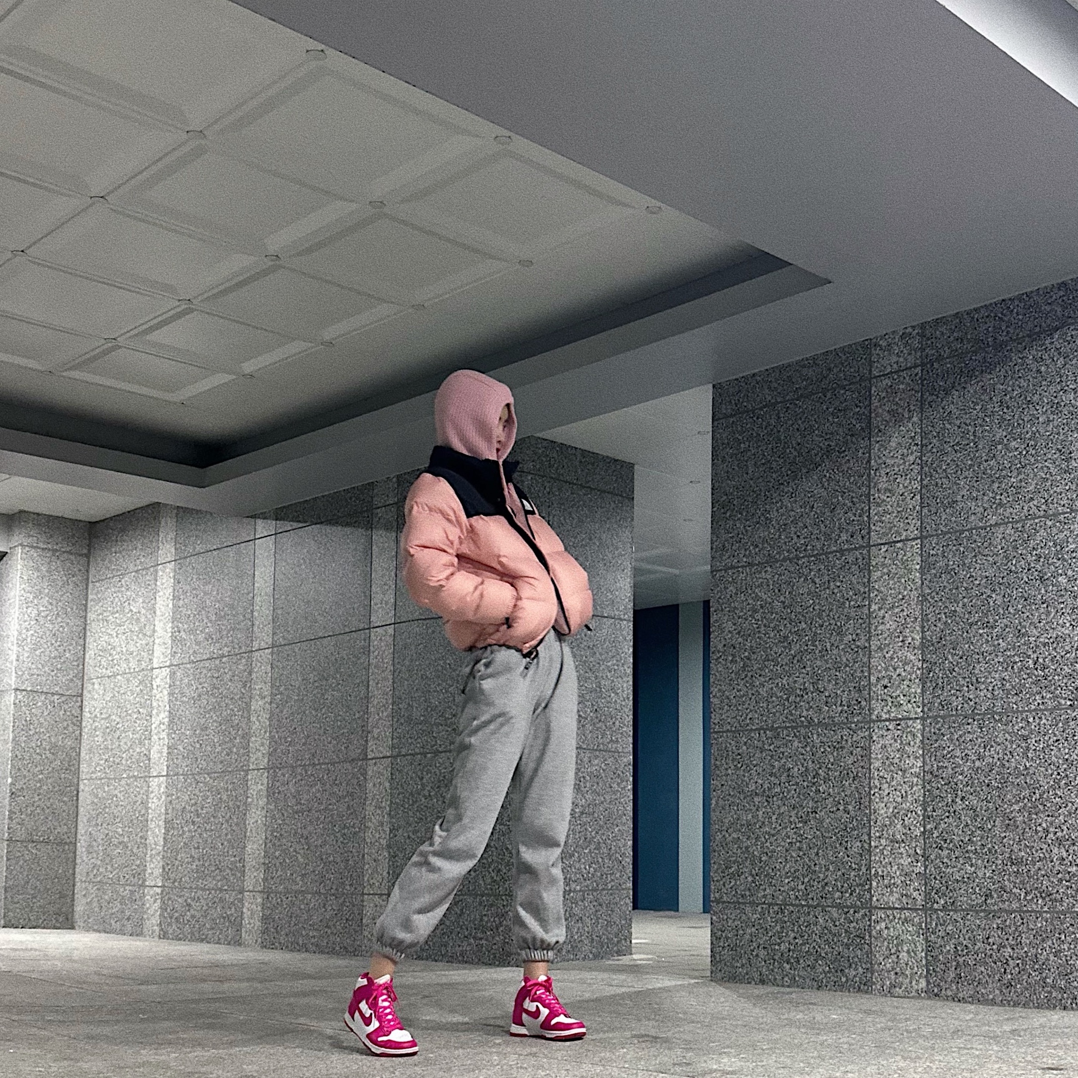 (W) The North Face 1996 Eco Nuptse Jacket Dusty Rose, (W) Nike Dunk High Pink Prime 착용 스타일 - 2