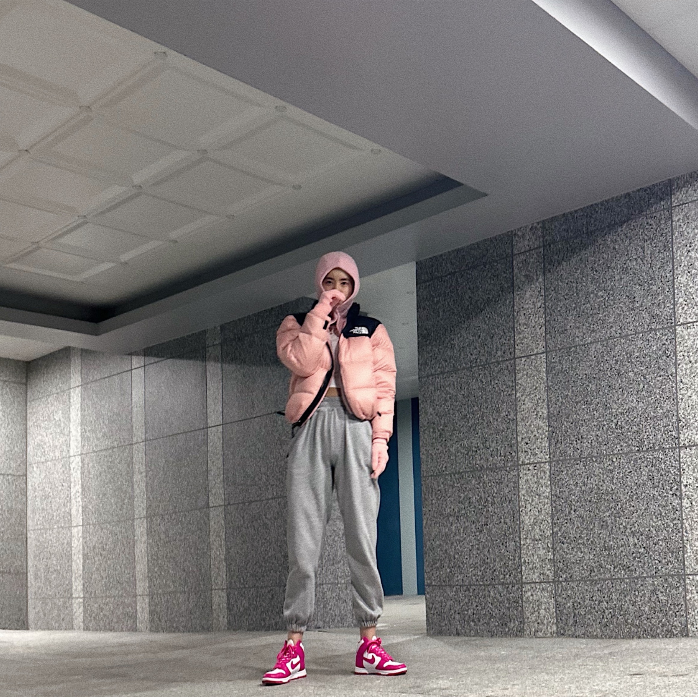 (W) The North Face 1996 Eco Nuptse Jacket Dusty Rose, (W) Nike Dunk High Pink Prime 착용 스타일 - 5