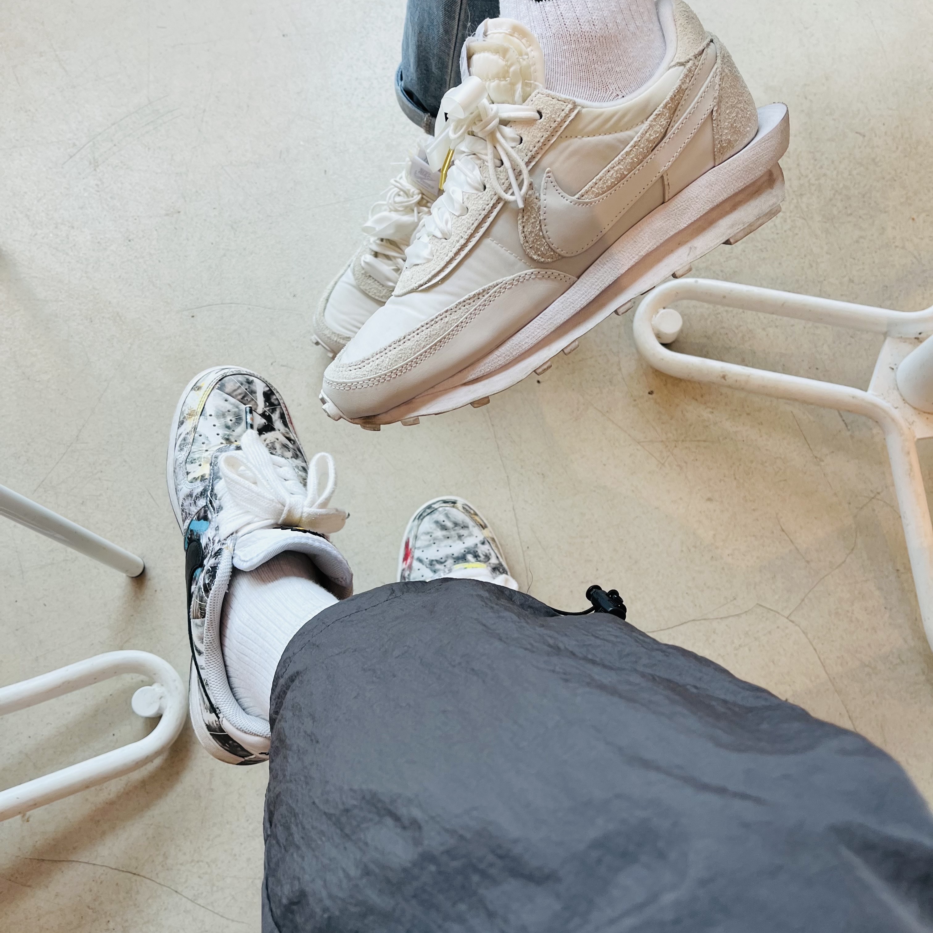 Nike x Peaceminusone Air Force 1 Low Para-Noise 2.0, Nike x Sacai LDWaffle White Nylon 착용 스타일