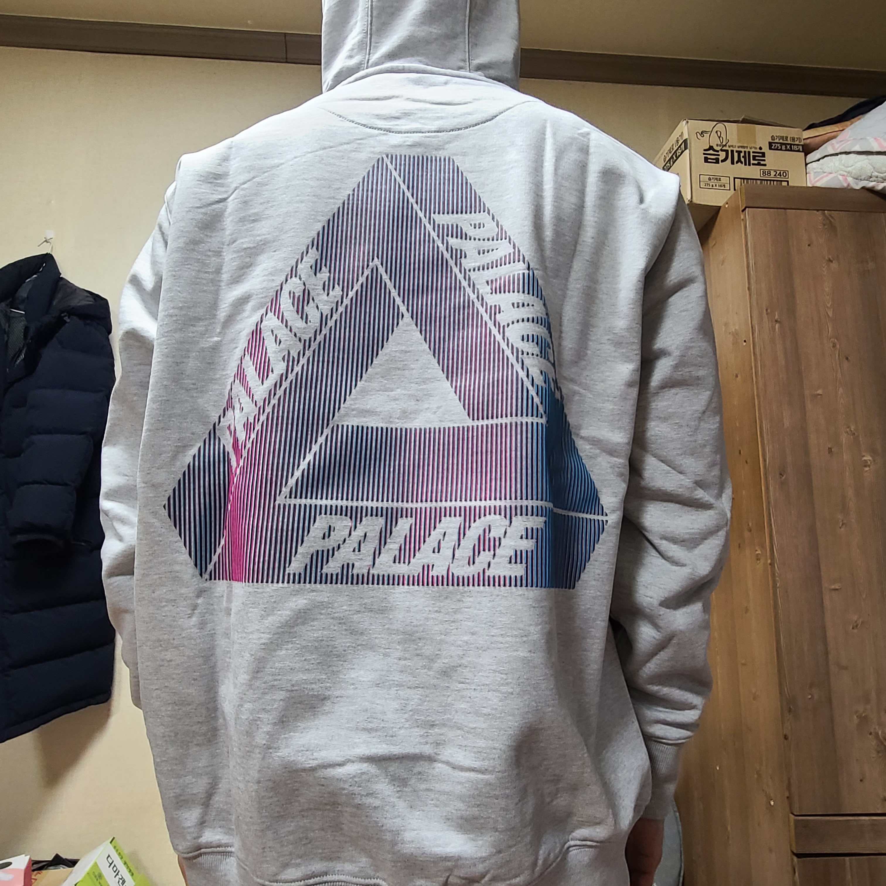 Palace Tri-Lenticular Hood Grey Marl - 22FW 착용 스타일 - 1