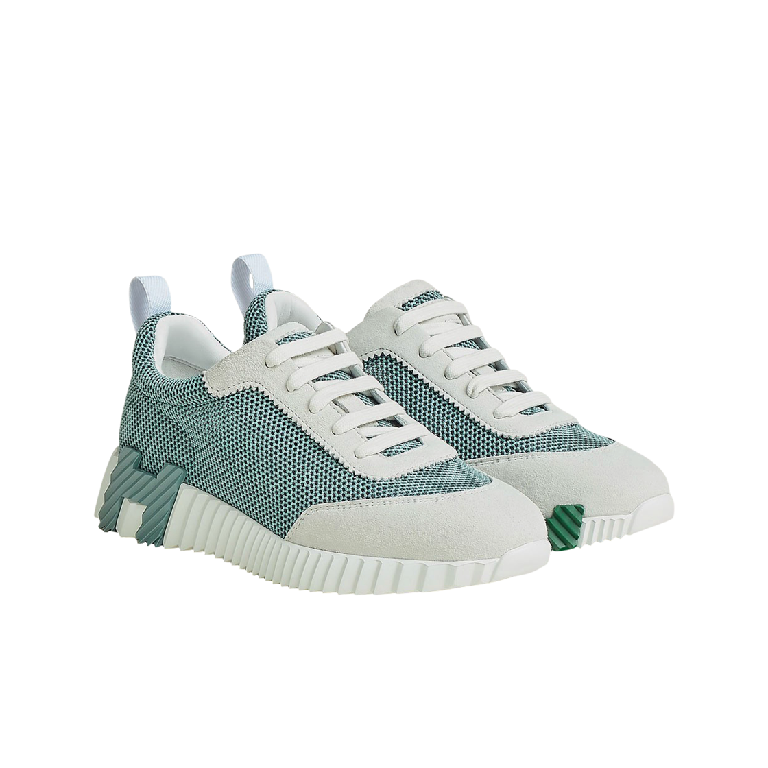 (W) 에르메스 바운싱 스니커즈 메쉬 스웨이드 고트스킨 & 베르 도으 블랑((W) Hermes Bouncing Sneakers Mesh Suede Goatskin & Vert Deau Blanc) - 2