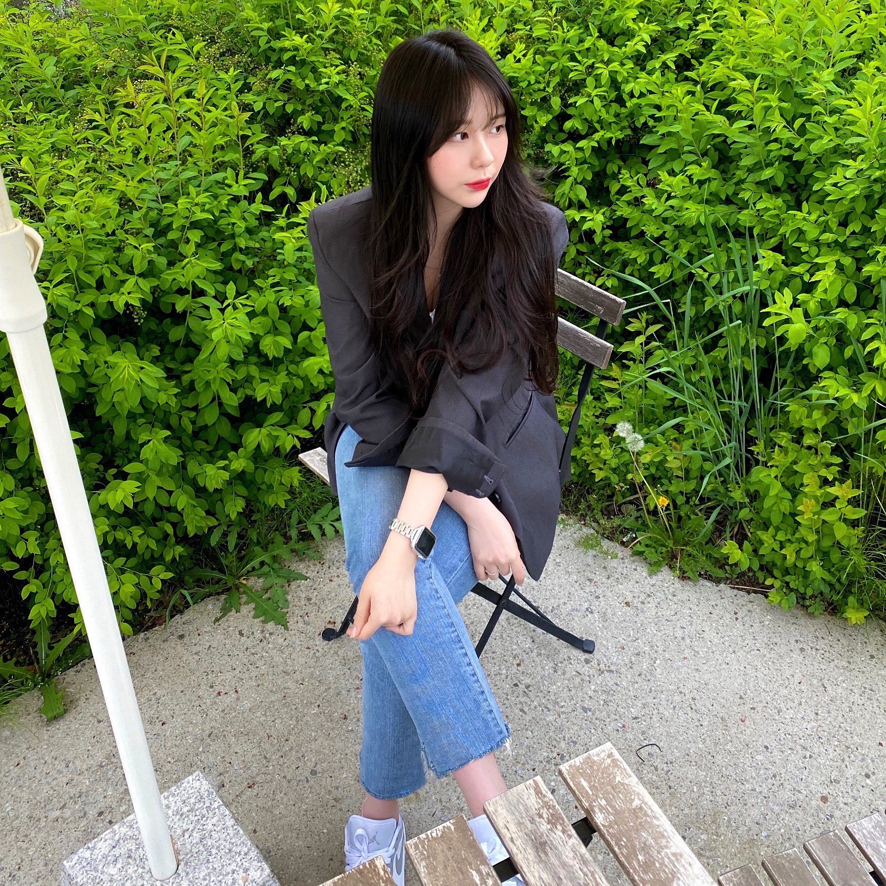 (W) Jordan 1 Low White Wolf Grey 착용 스타일 - 1