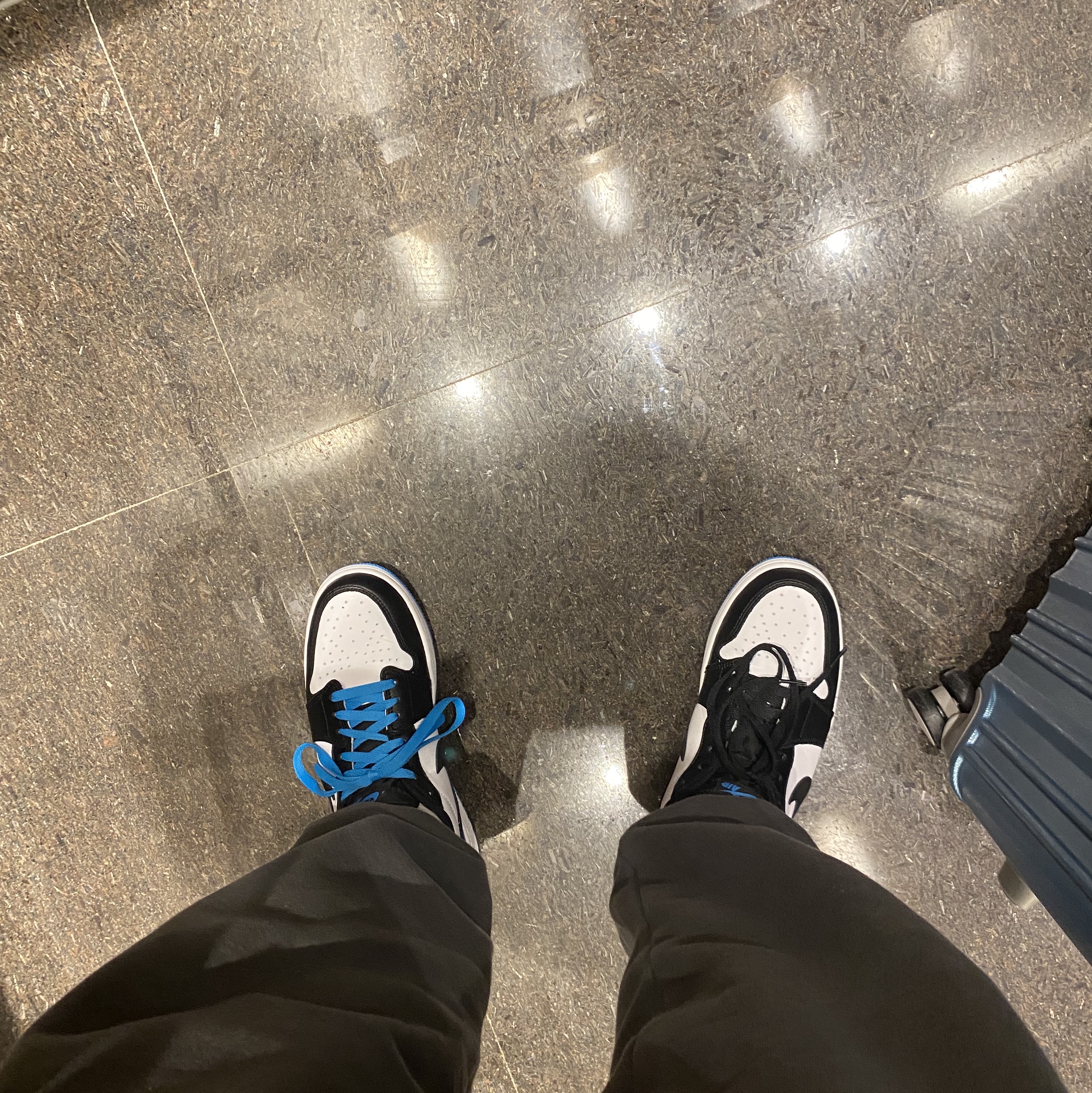 Jordan 1 Retro Low OG Black and Dark Powder Blue 착용 스타일