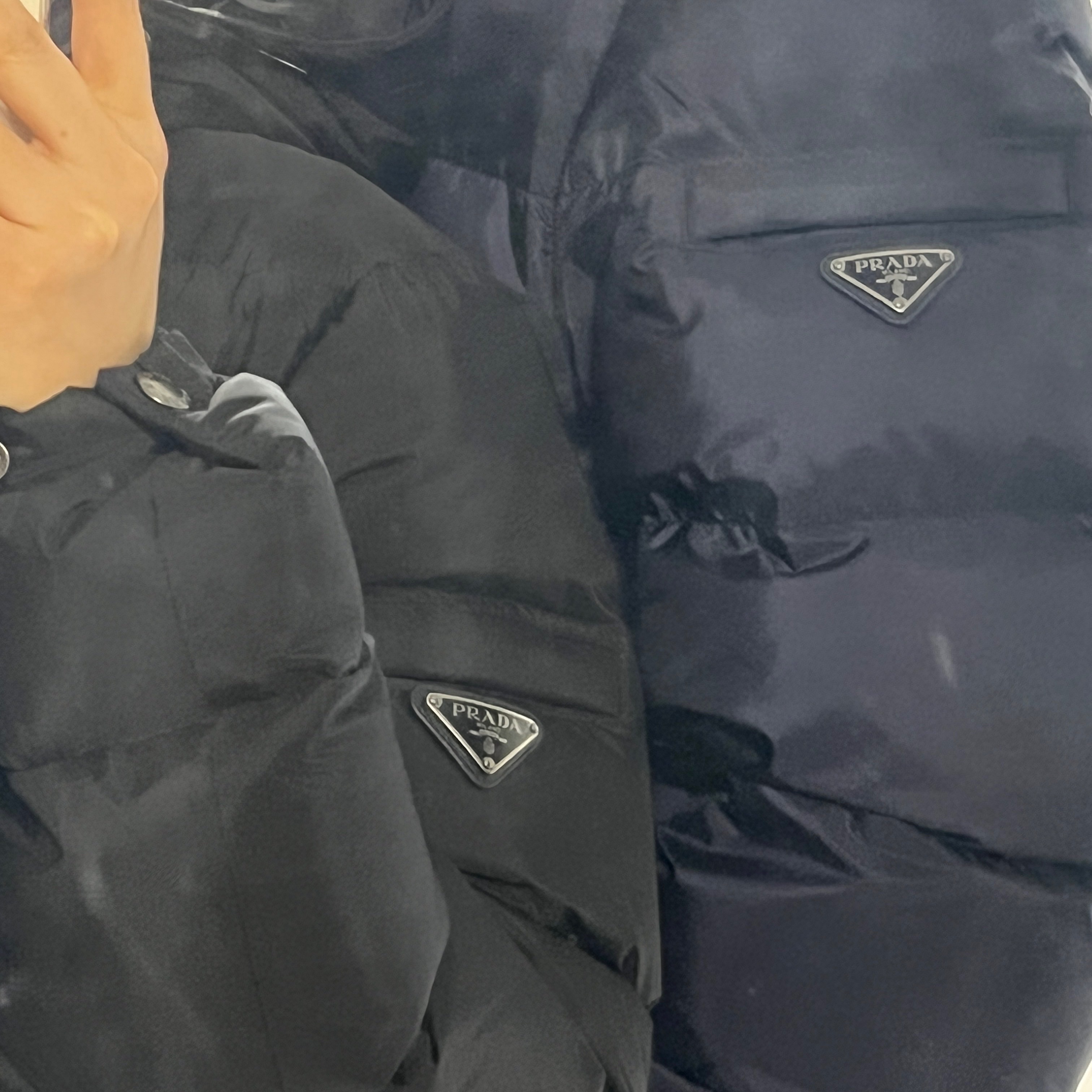 Prada Re-Nylon Short Puffer Jacket Black, Balenciaga Track Clear Sole Sneakers Light Grey 착용 스타일 - 2