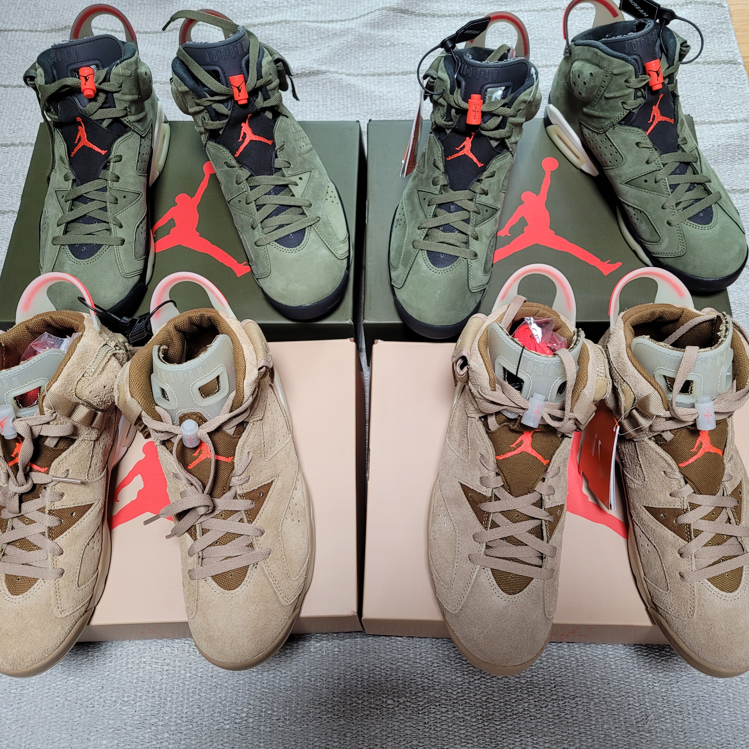 Jordan 6 x Travis Scott Retro SP British Khaki, Jordan 6 x Travis Scott Retro Olive 착용 스타일 - 4