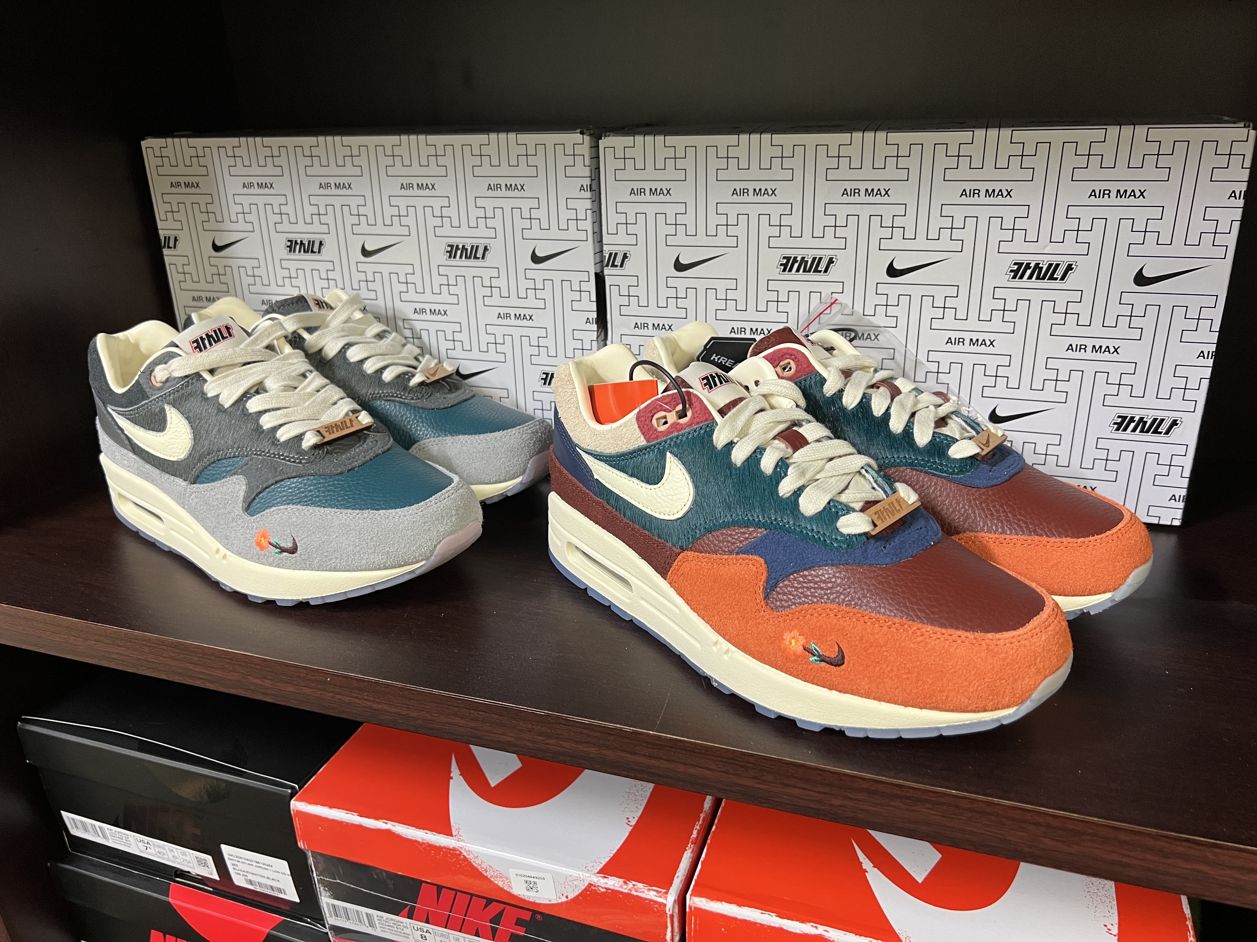 Nike x Kasina Air Max 1 SP Won-Ang Orange, Nike x Kasina Air Max 1 SP Won-Ang Particle Grey 착용 스타일