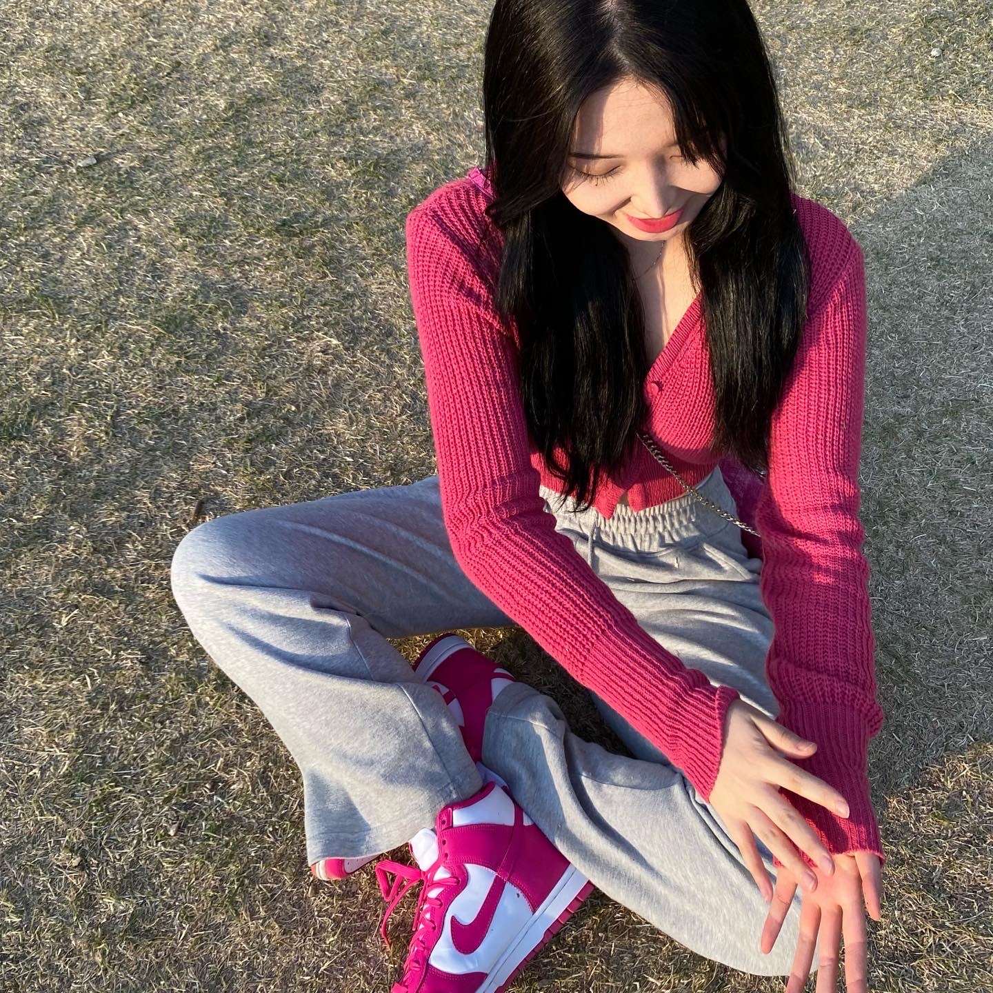 (W) Nike Dunk High Pink Prime 착용 스타일 - 1