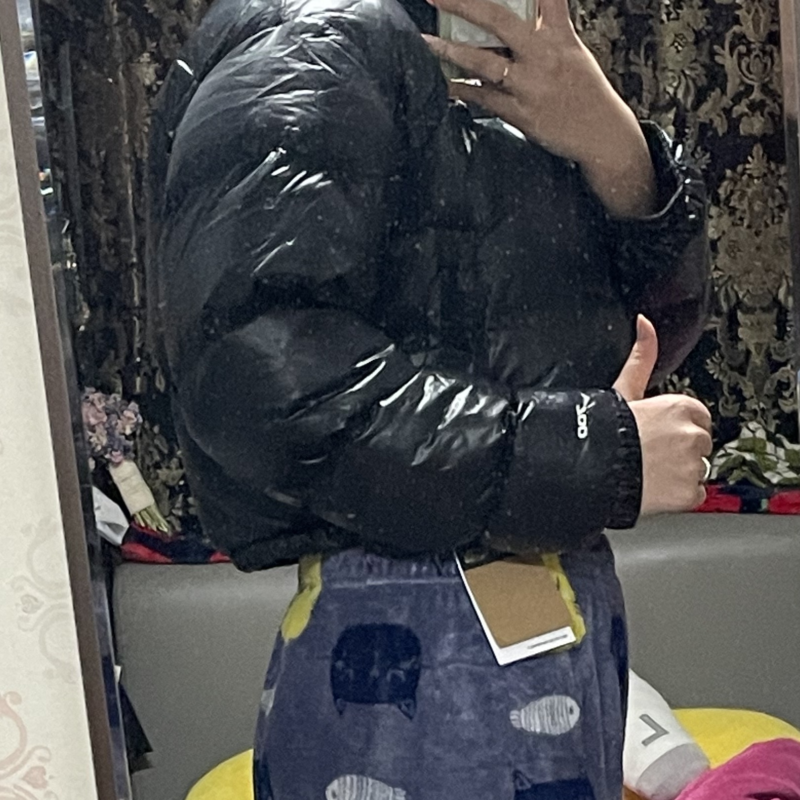 (W) The North Face Nuptse Short Jacket TNF Black 착용 스타일 - 3