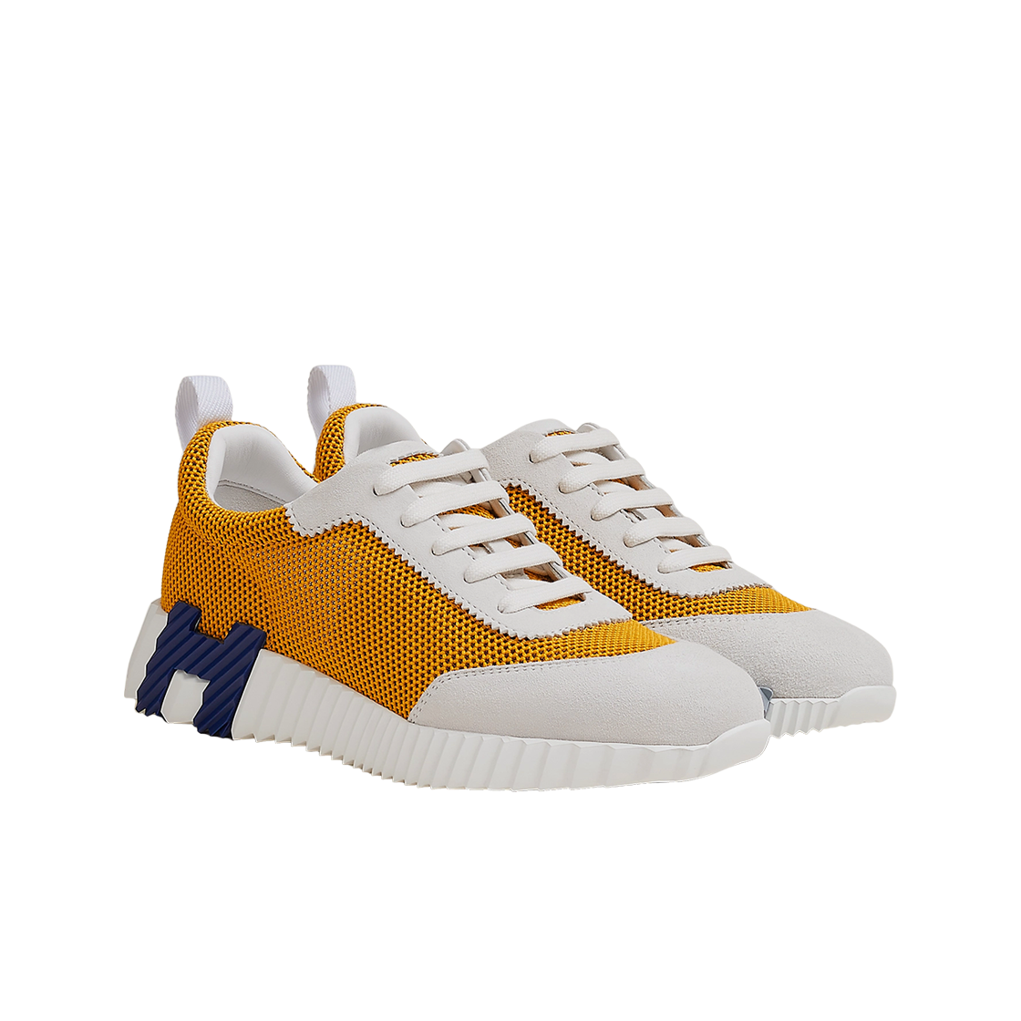 (W) 에르메스 바운싱 스니커즈 메쉬 스웨이드 고트스킨 & 죤 토파즈 블랑((W) Hermes Bouncing Sneakers Mesh Suede Goatskin & Jaune Topaze Blanc) - 2