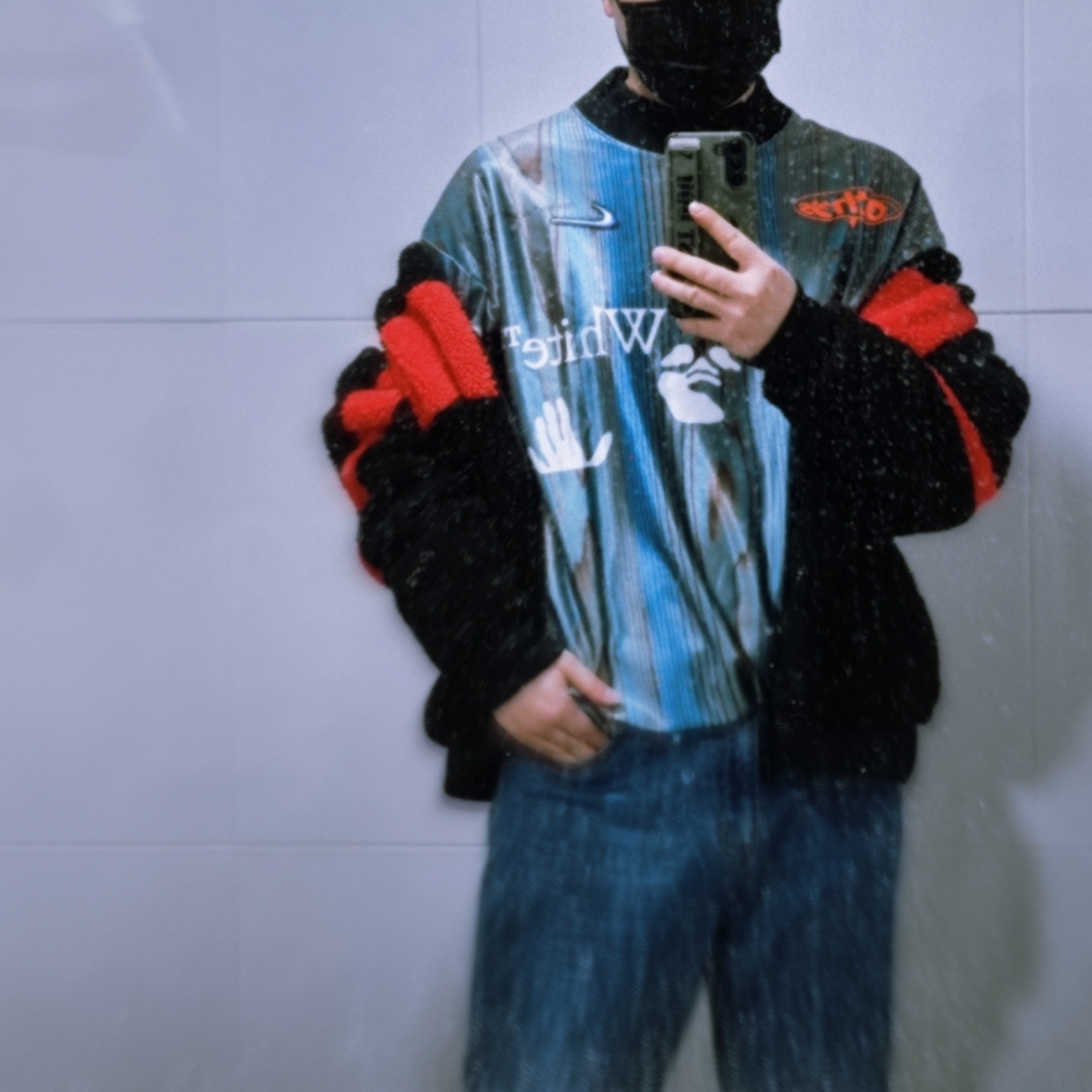 Nike x Off-White NRG Jersey Imperial Blue - Asia, Nike Big Swoosh Full Zip Jacket Black Chili Red 착용 스타일