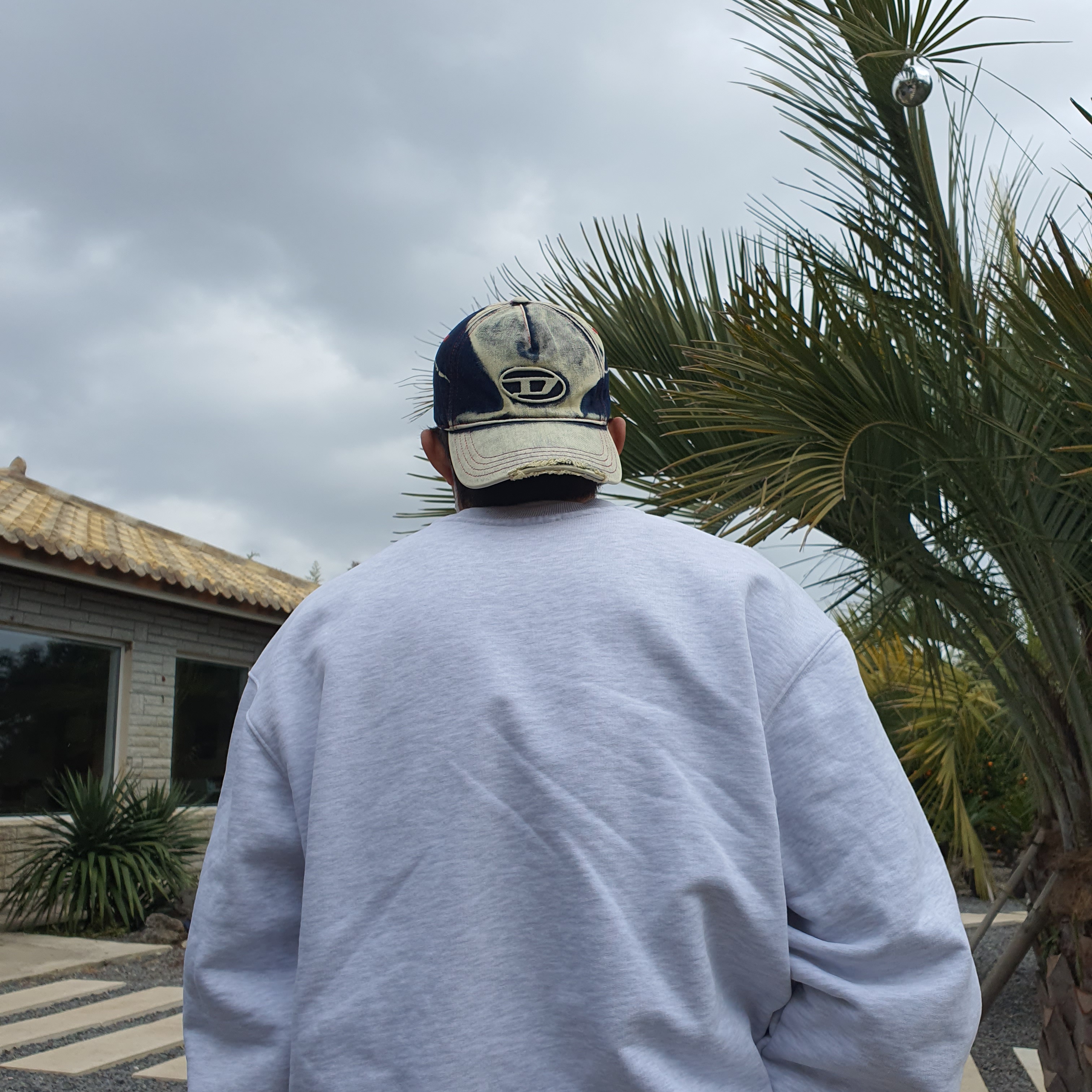 Diesel C-Seymon Treated Denim Baseball Cap Blue White 착용 스타일
