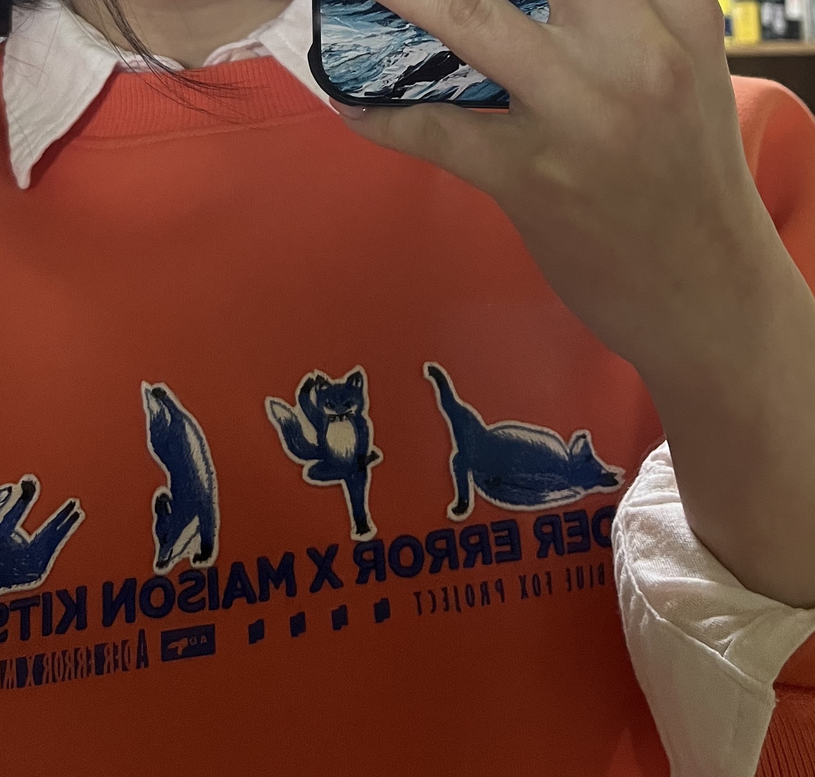 Maison Kitsune x Ader Error Yoga Blue Fox Sweatshirt Orange 착용 스타일 - 2