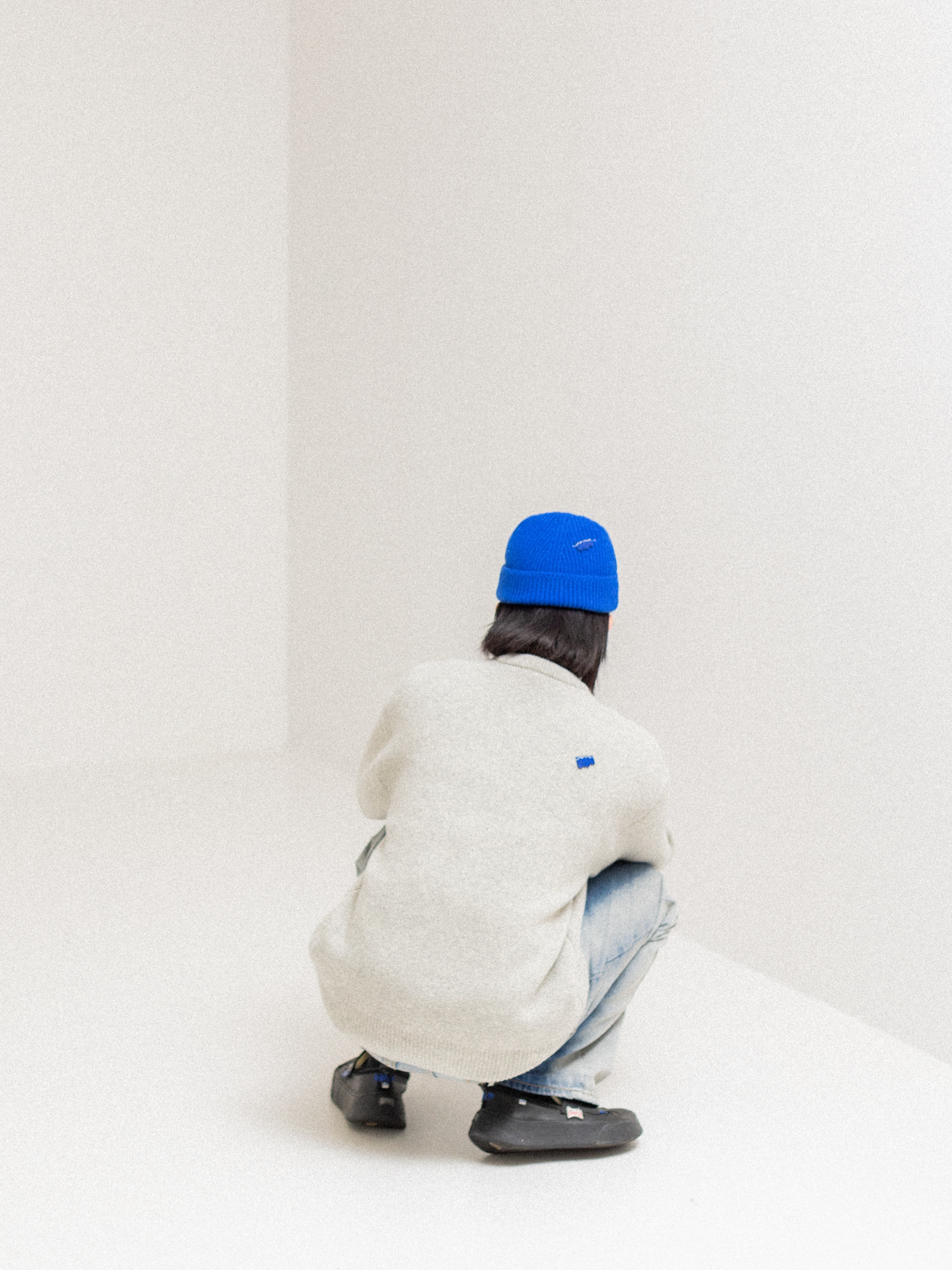 Camper x Ader Error Proto-743-S Black Leather Shoes, Ader Error Block Logo Knit Gray 착용 스타일 - 3