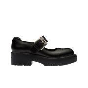 (W) Miu Miu Leather Mary Jane Shoes with Buckle Black