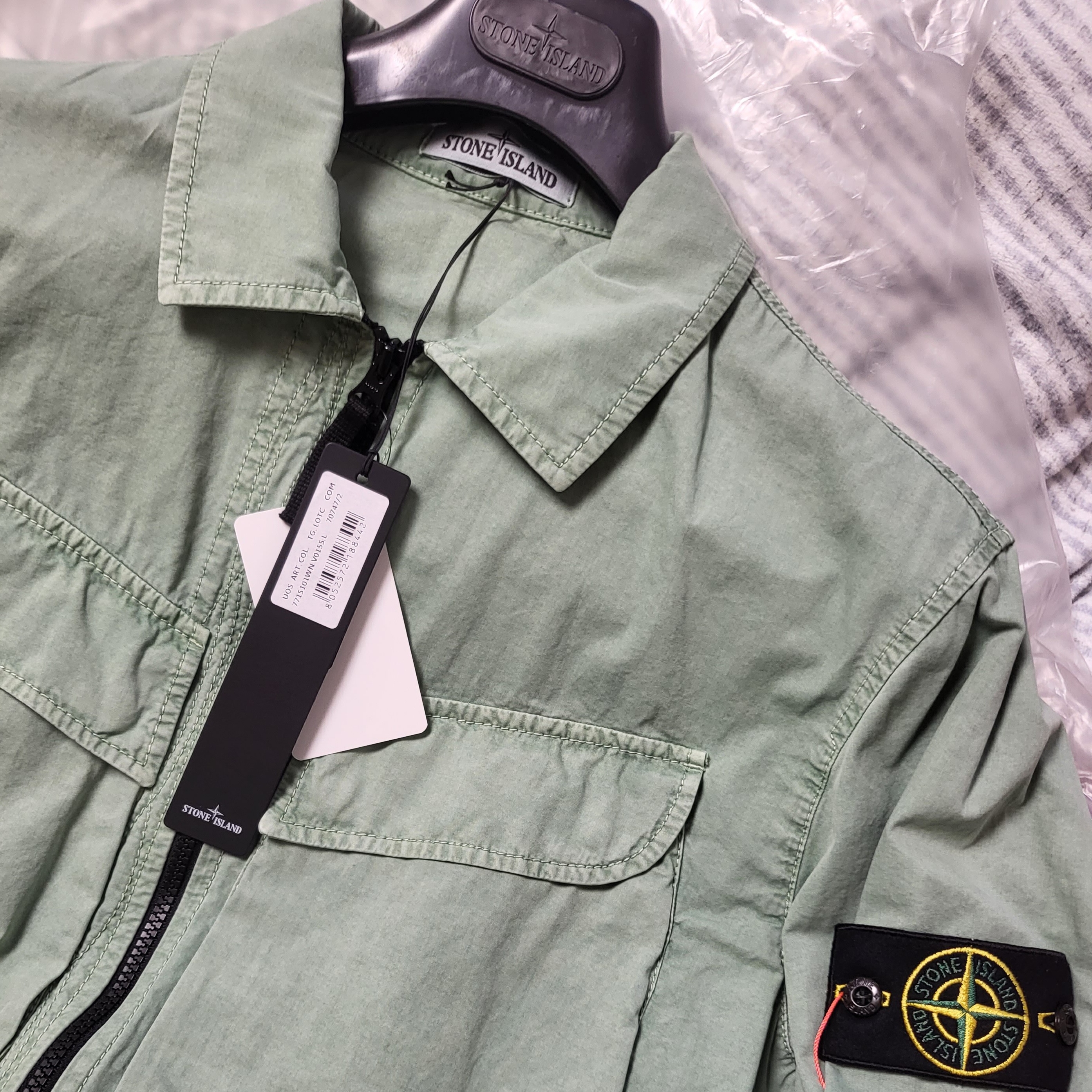 Stone Island 101WN Brushed Cotton Canvas T.CO+OLD Overshirt Light Grey - 22FW 착용 스타일