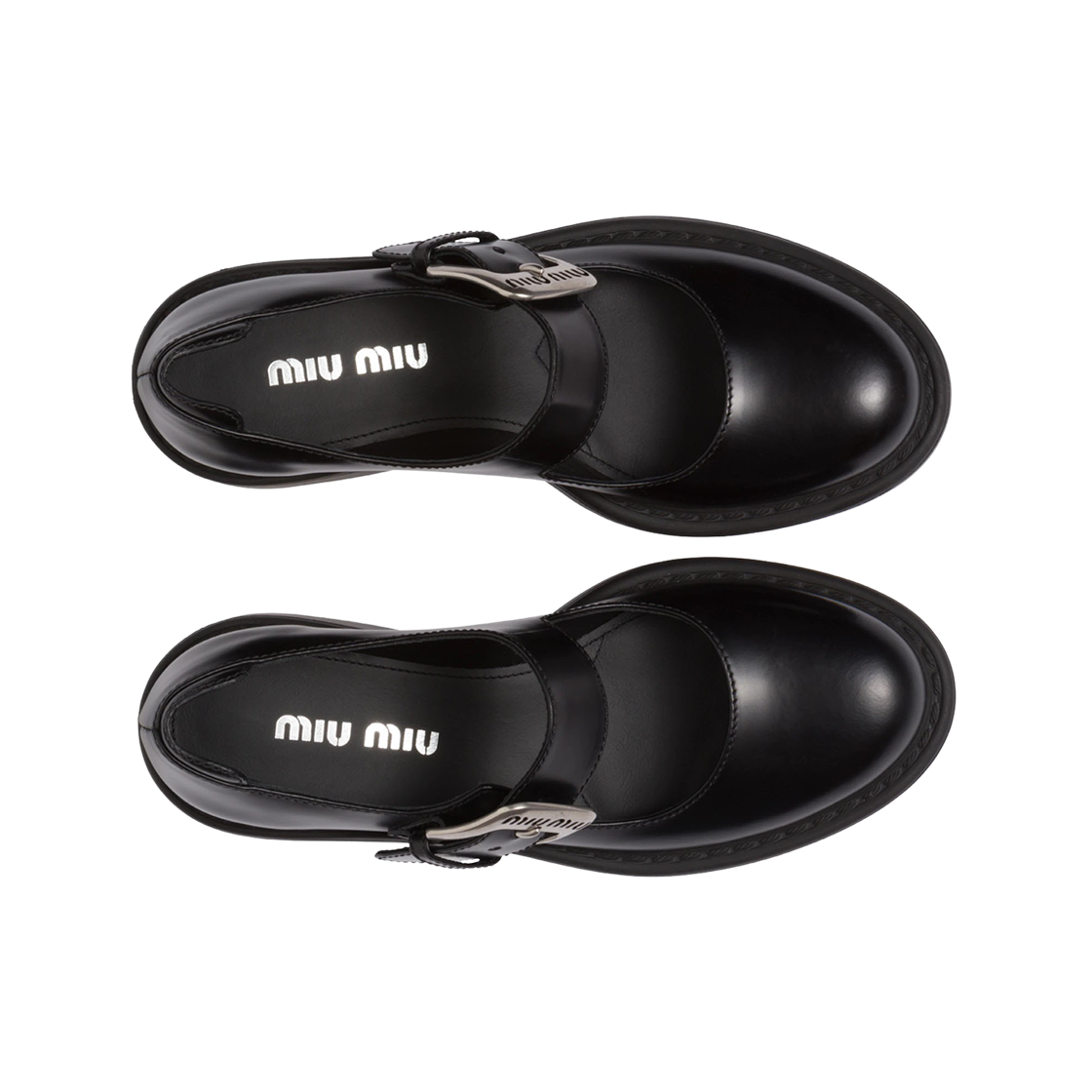 (W) 미우 미우 버클 레더 메리 제인 슈즈 블랙((W) Miu Miu Leather Mary Jane Shoes with Buckle Black) - 2