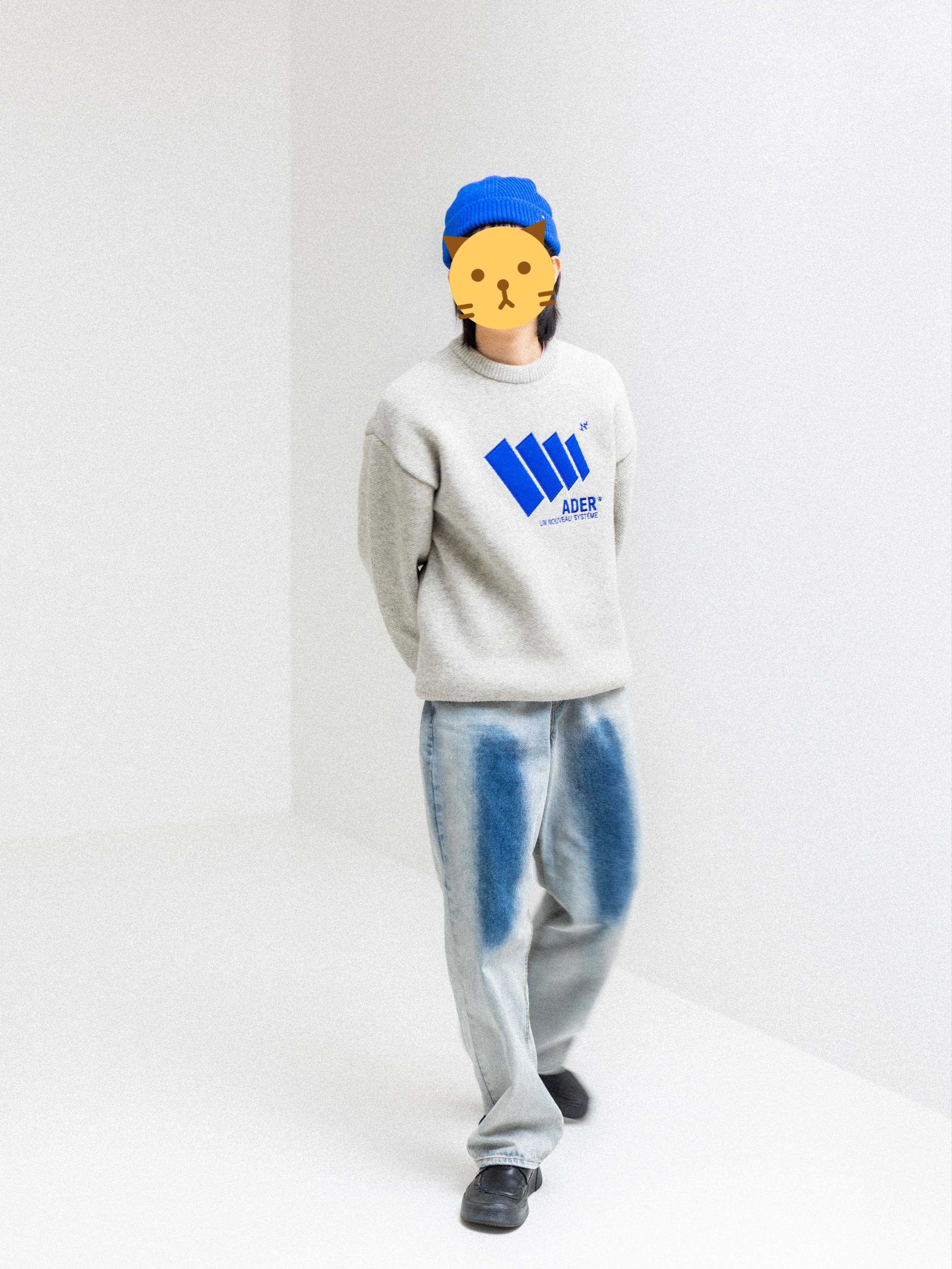 Camper x Ader Error Proto-743-S Black Leather Shoes, Ader Error Block Logo Knit Gray 착용 스타일 - 1