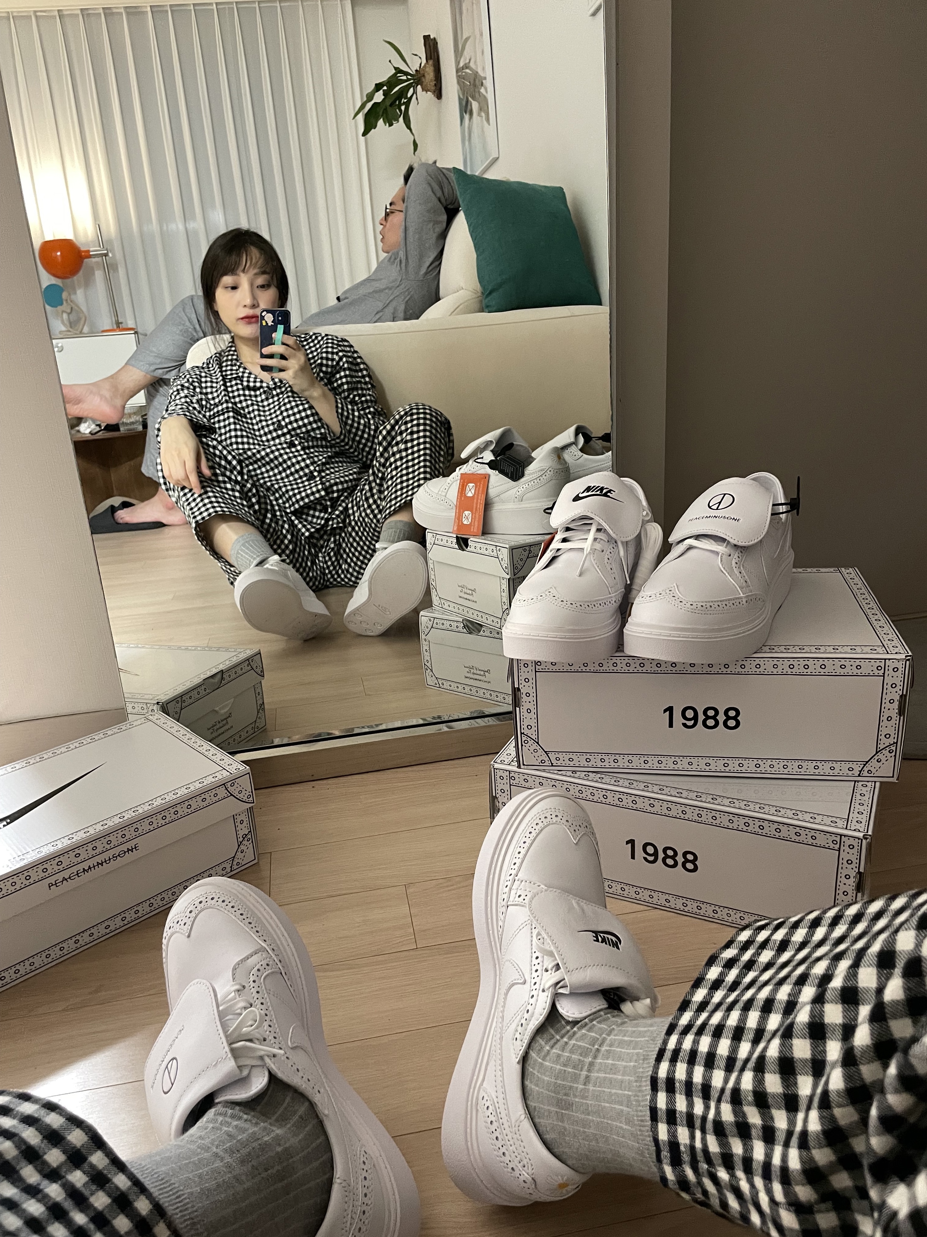 Nike x Peaceminusone Kwondo1 White 착용 스타일 - 1