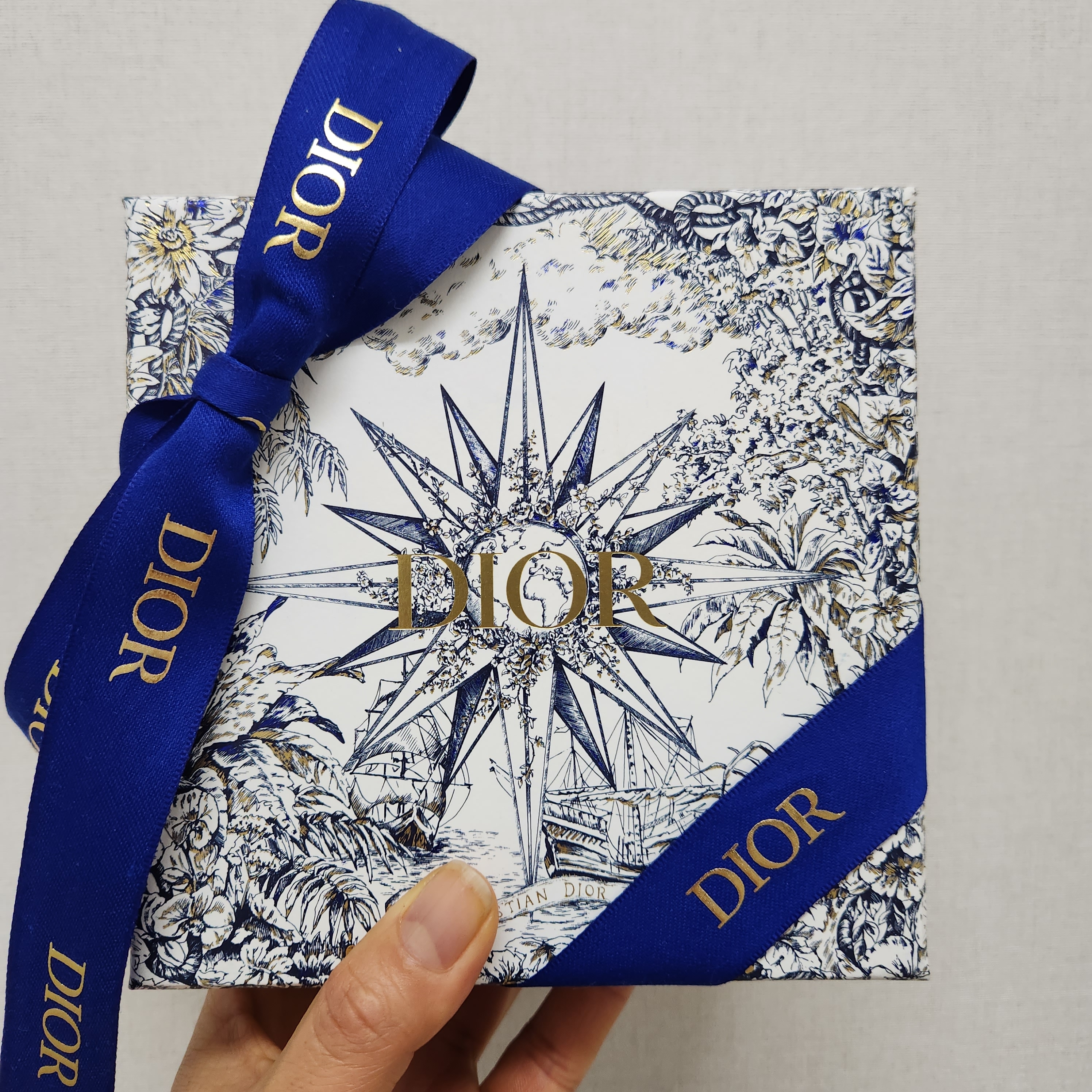 Dior Saddle Flap Card Holder Blue Dior Oblique Jacquard 착용 스타일 - 1