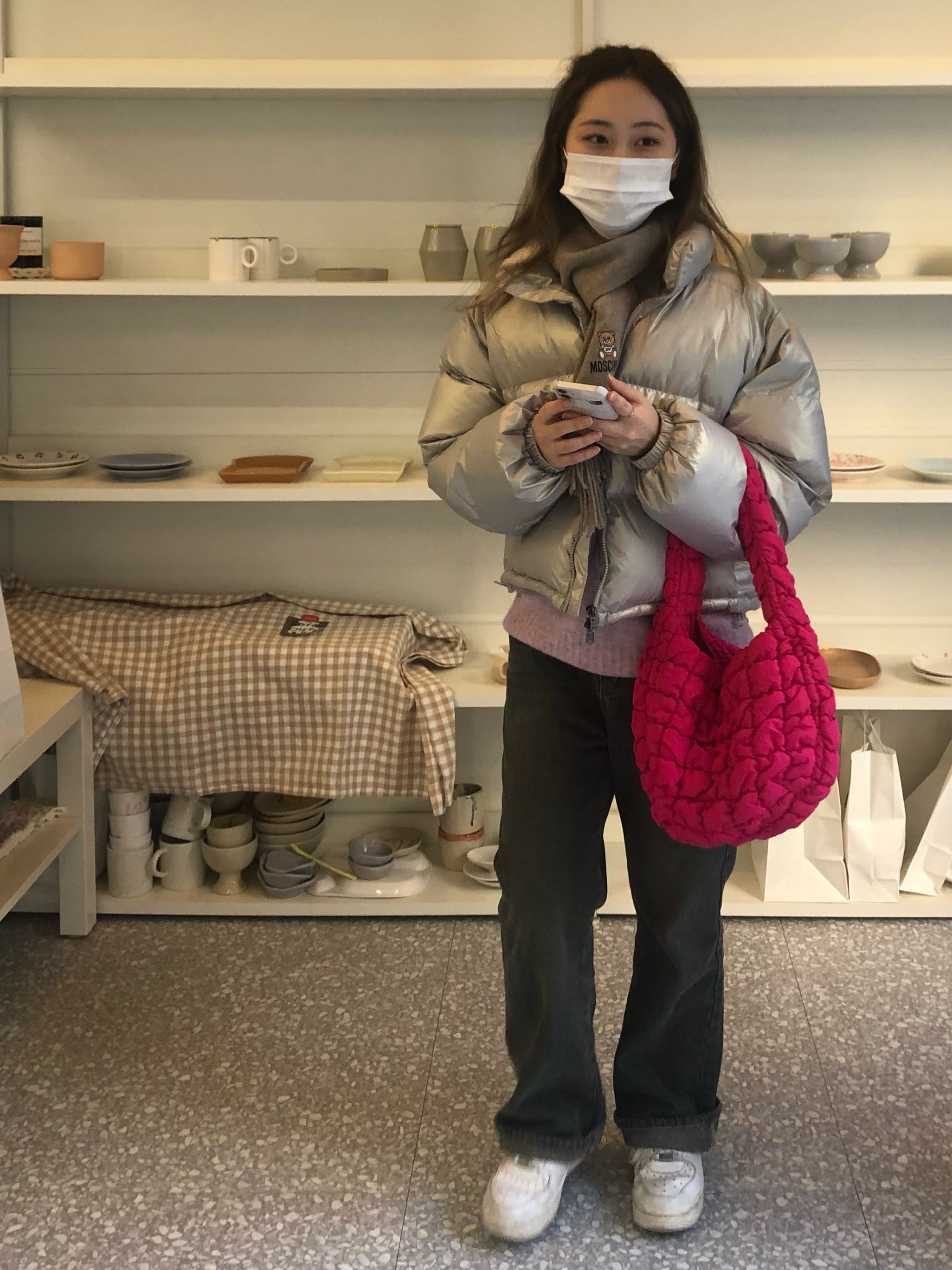 COS Quilted Mini Bag Pink, (W) Nike Air Force 1 '07 Low White 착용 스타일
