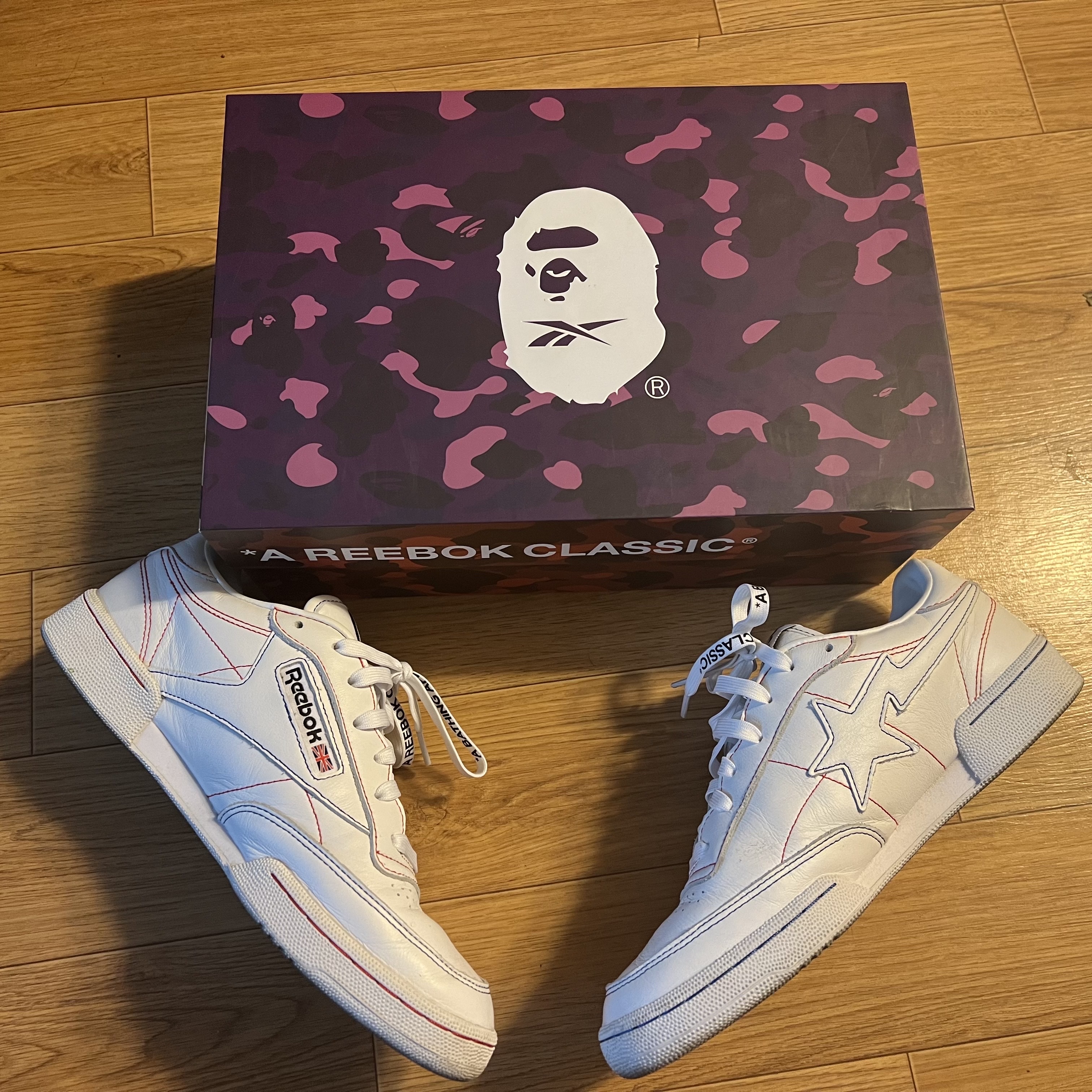 Reebok x BAPE Club C 85 White Contrast Stitch 착용 스타일 - 1