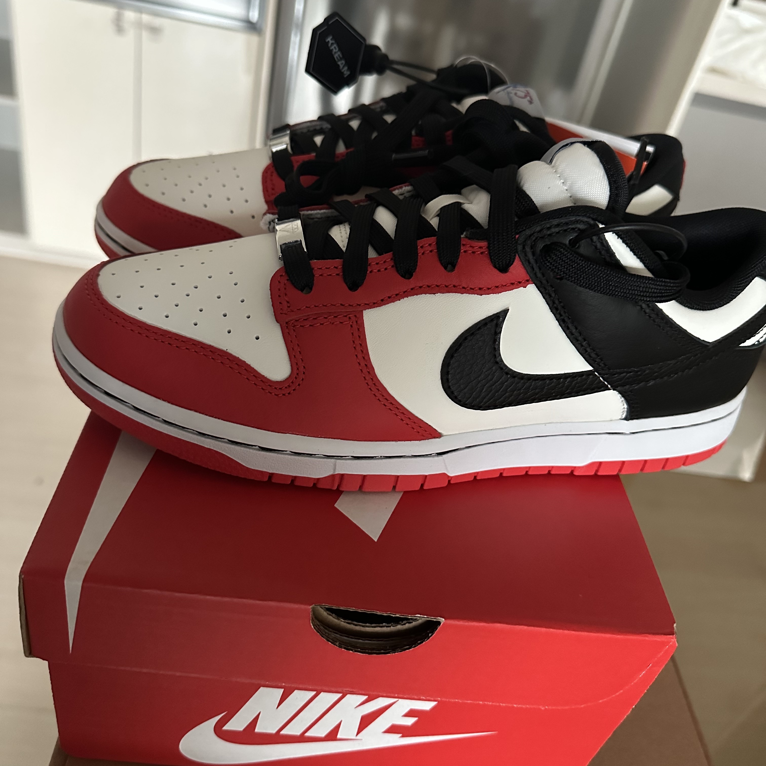 Nike x NBA Dunk Low Retro EMB Black and Chile Red 착용 스타일 - 1