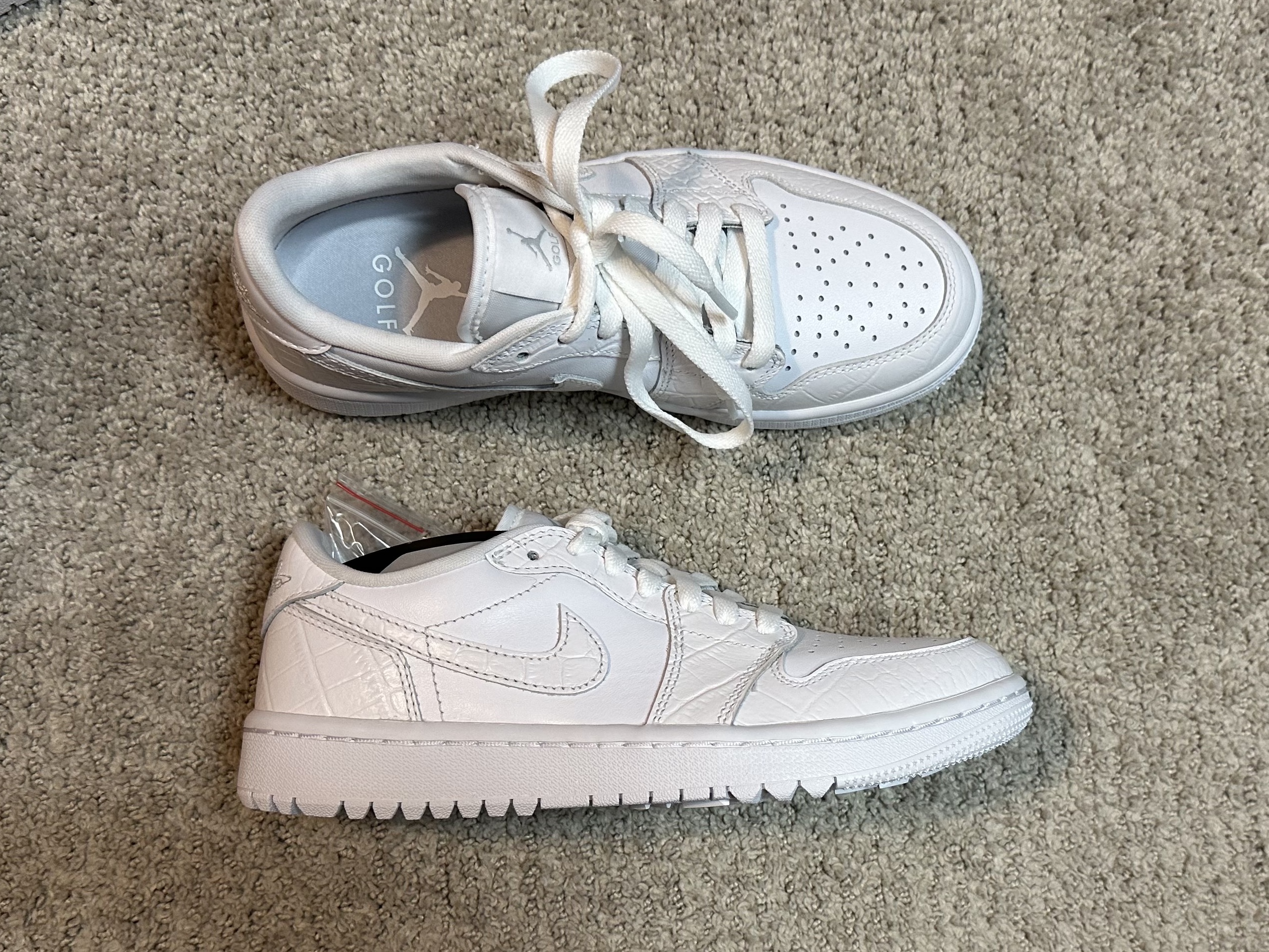 Jordan 1 Low Golf Pure Platinum, (W) Jordan 1 Mid White Snakeskin 착용 스타일 - 2